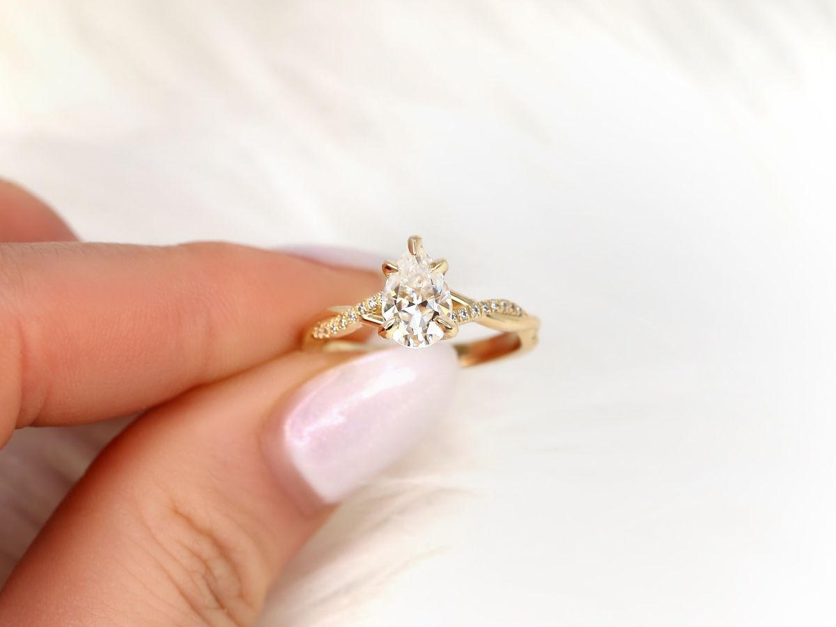Stunning 1.50 CT Pear Moissanite Engagement Ring with Twisted Pave Design 9