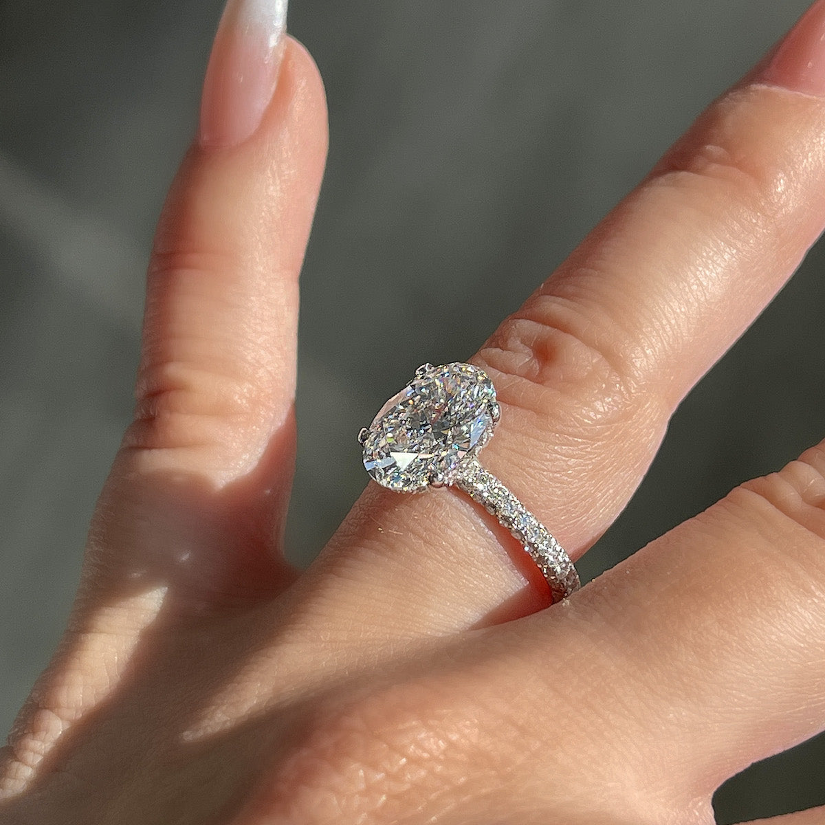 Stunning 3.0 CT Oval Cut Moissanite Engagement Ring with Hidden Halo & Pave Design 2
