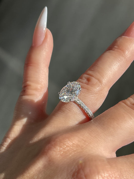 Stunning 3.0 CT Oval Cut Moissanite Engagement Ring with Hidden Halo & Pave Design 2