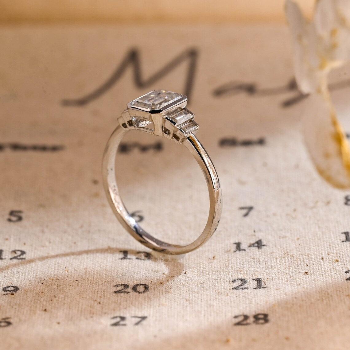 3.0 CT Emerald Shaped Moissanite Engagement Ring With Five Stone Style 5