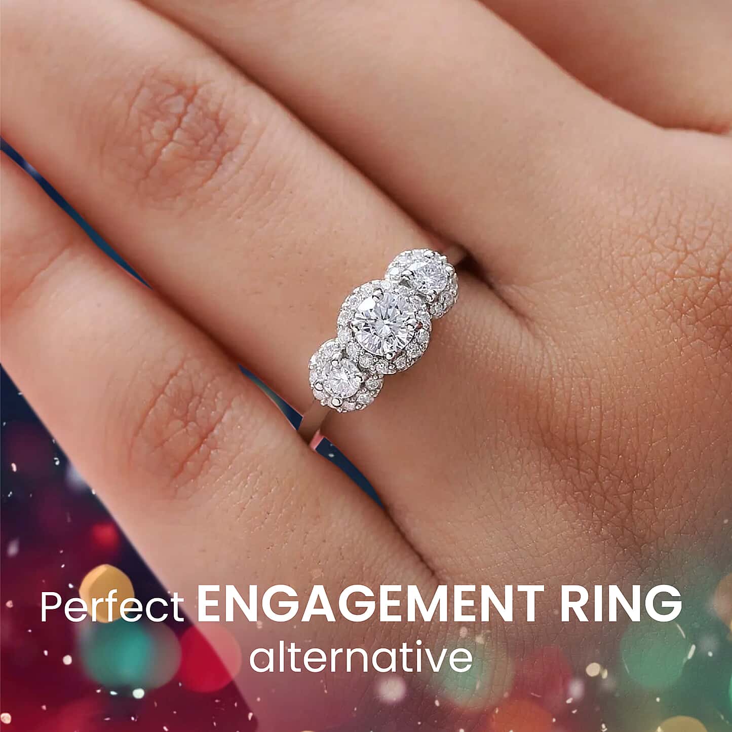 Round Cut Halo Three Stone Style Cubic Zirconia in 925 Sterling Silver Ring 3