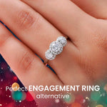 Round Cut Halo Three Stone Style Cubic Zirconia in 925 Sterling Silver Ring 3