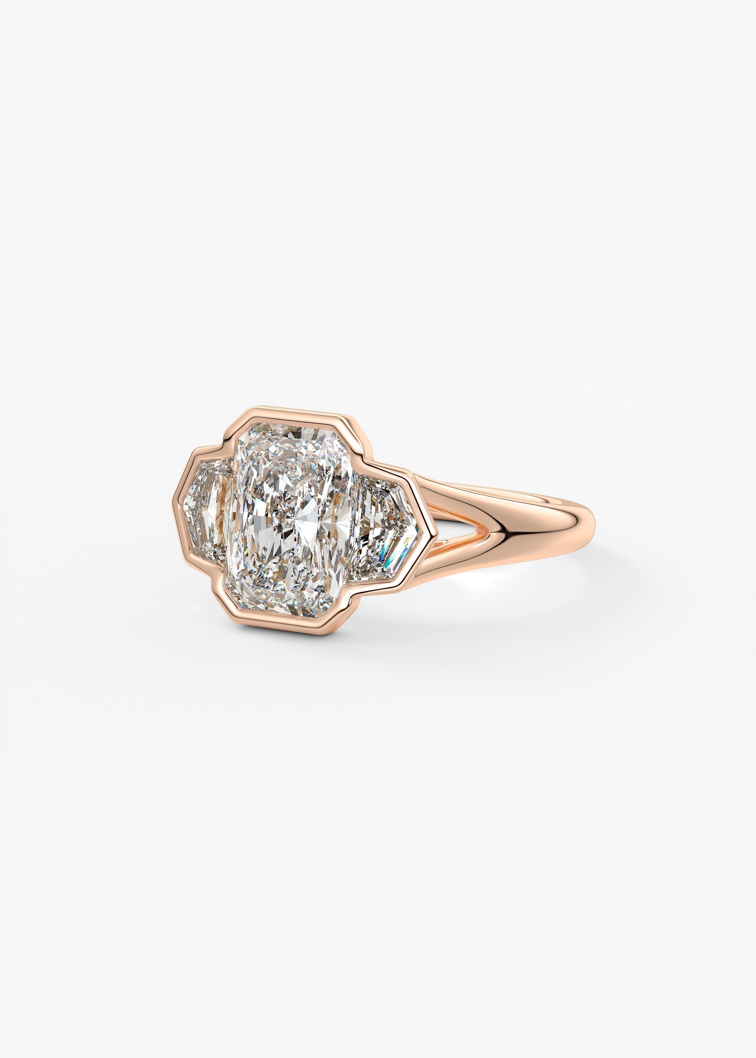 Radiant Three Stone/Bezel Lab Grown Diamond Engagement Ring