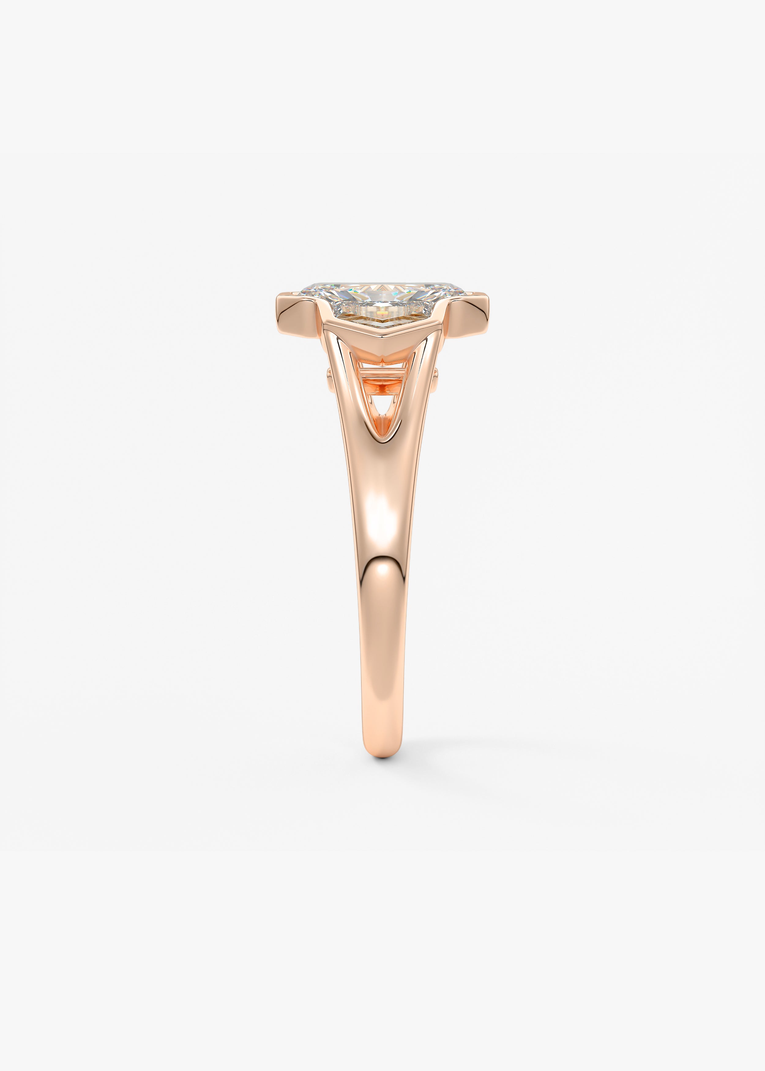 Radiant Three Stone/Bezel Lab Grown Diamond Engagement Ring