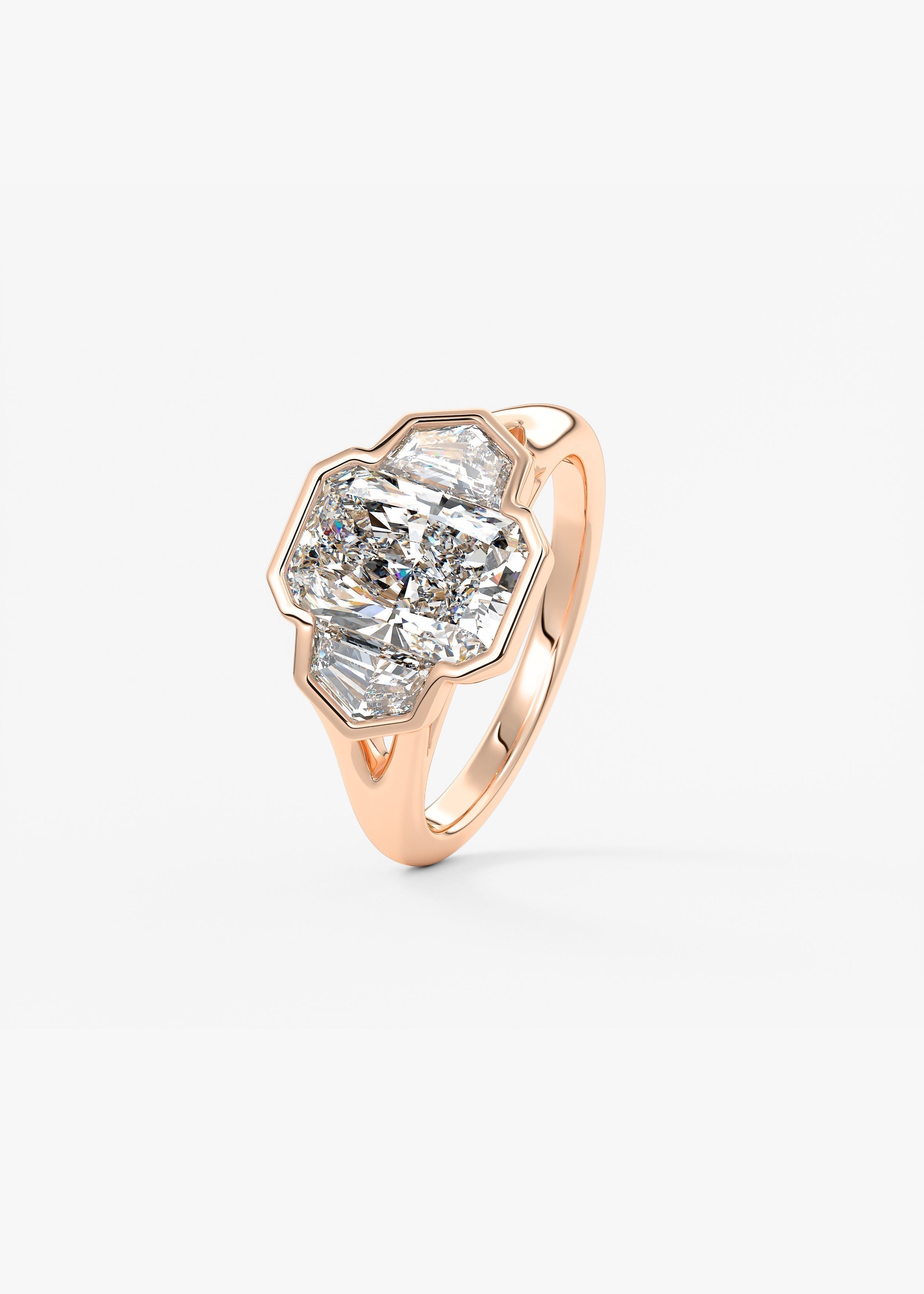 Radiant Three Stone/Bezel Lab Grown Diamond Engagement Ring