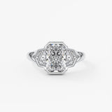Radiant Three Stone/Bezel Lab Grown Diamond Engagement Ring