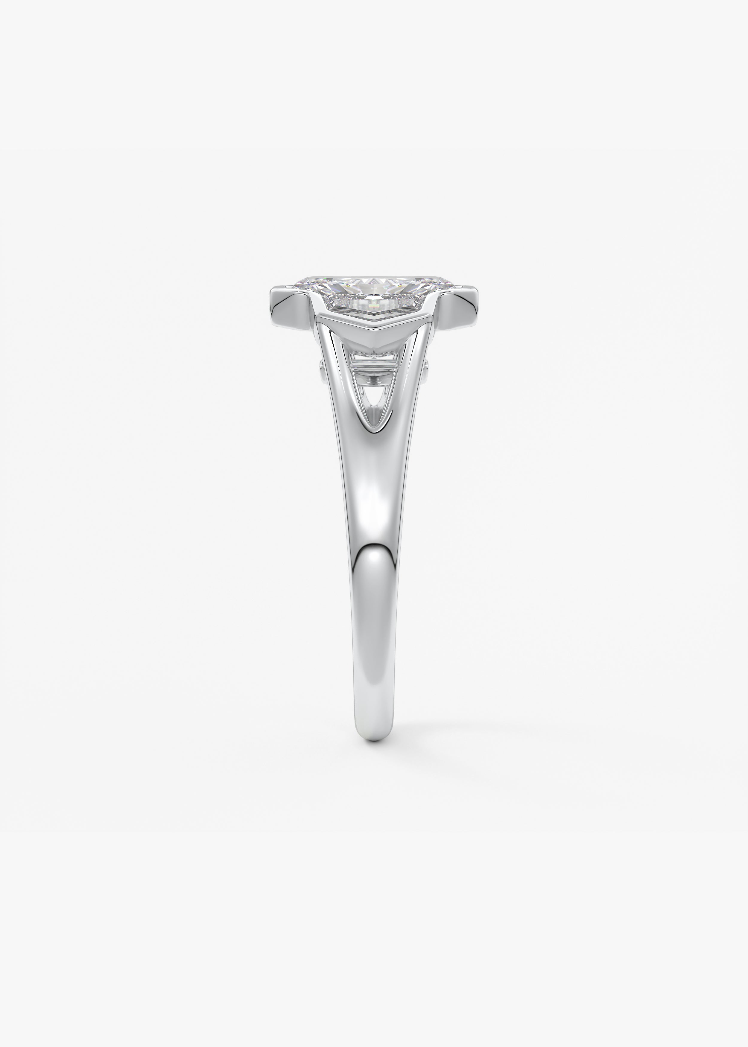 Radiant Three Stone/Bezel Lab Grown Diamond Engagement Ring