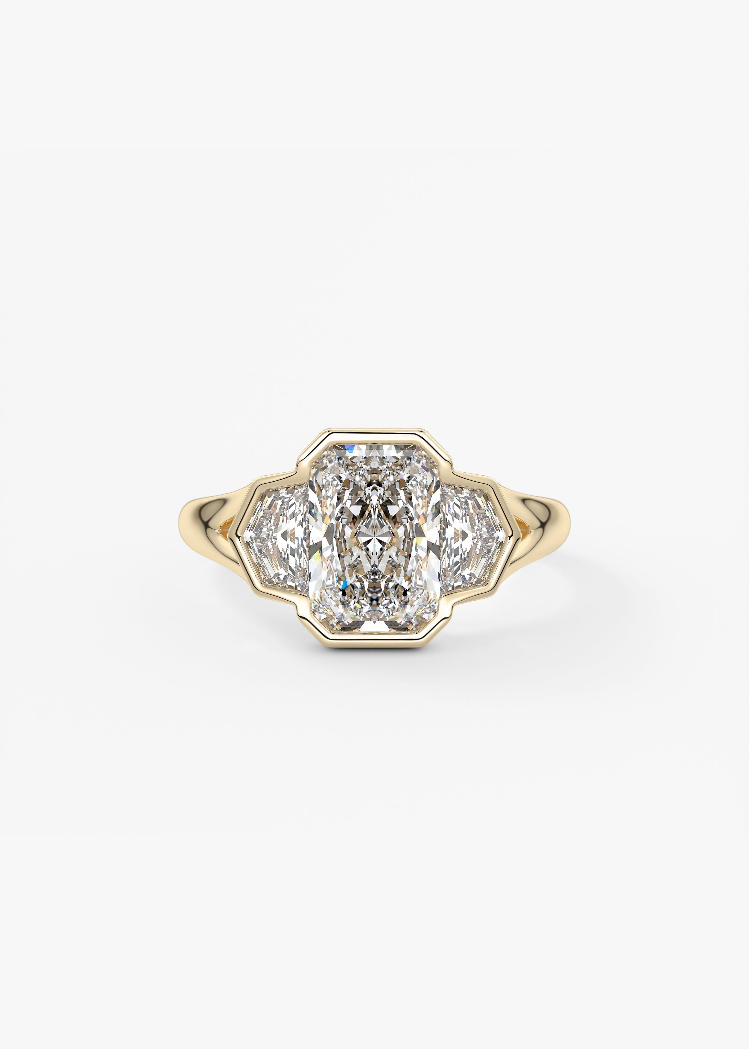 Radiant Three Stone/Bezel Lab Grown Diamond Engagement Ring