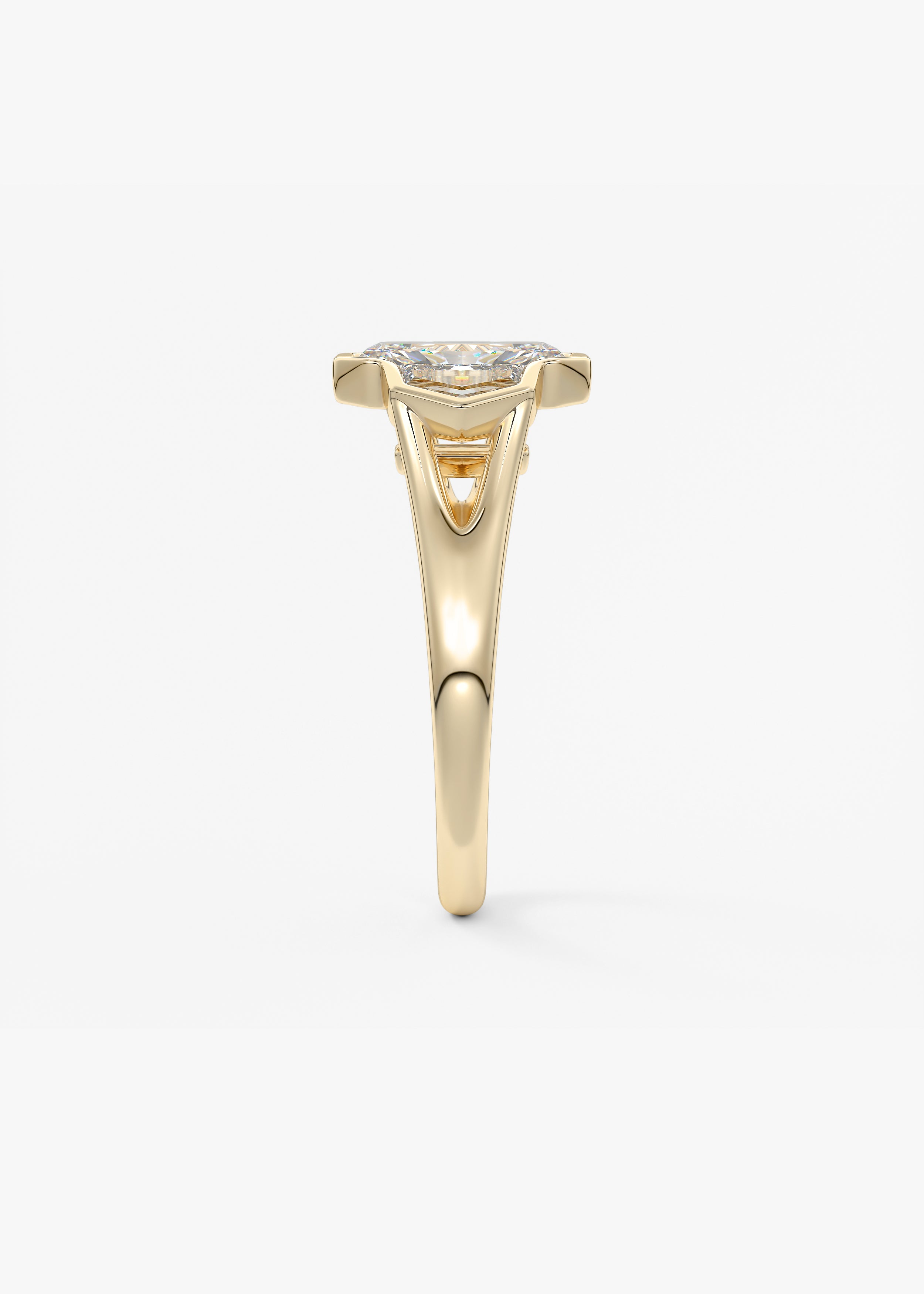 Radiant Three Stone/Bezel Lab Grown Diamond Engagement Ring