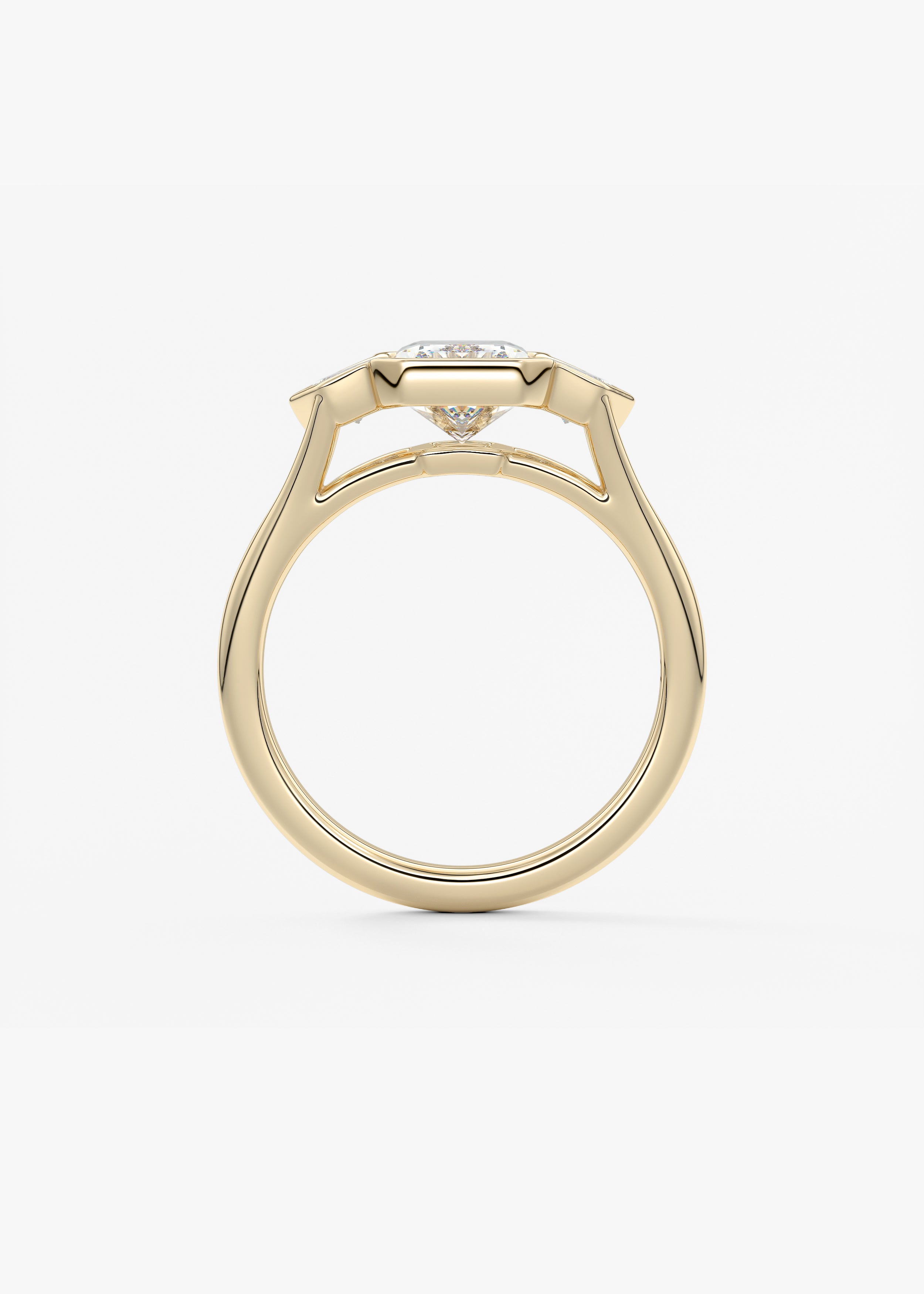 Radiant Three Stone/Bezel Lab Grown Diamond Engagement Ring