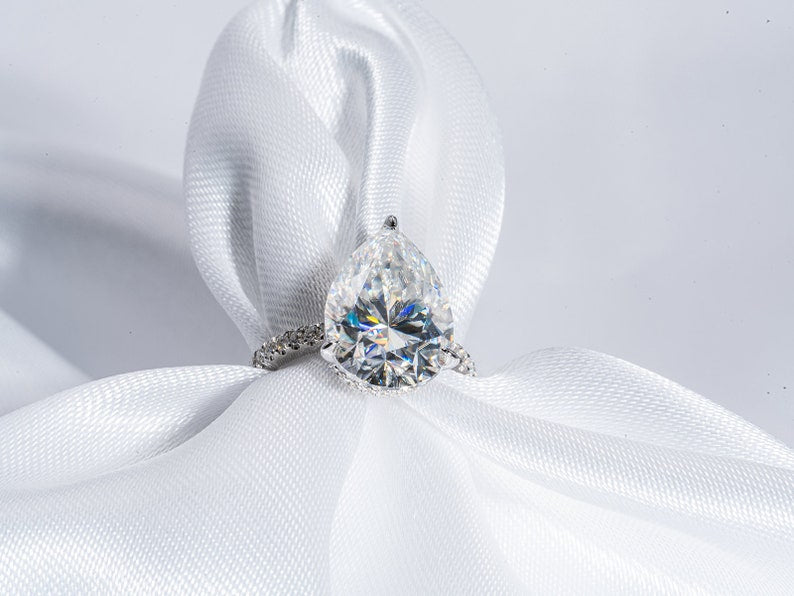 Stunning 5.0 CT Pear Moissanite Engagement Ring with Double Hidden Halo & Pave Design 5