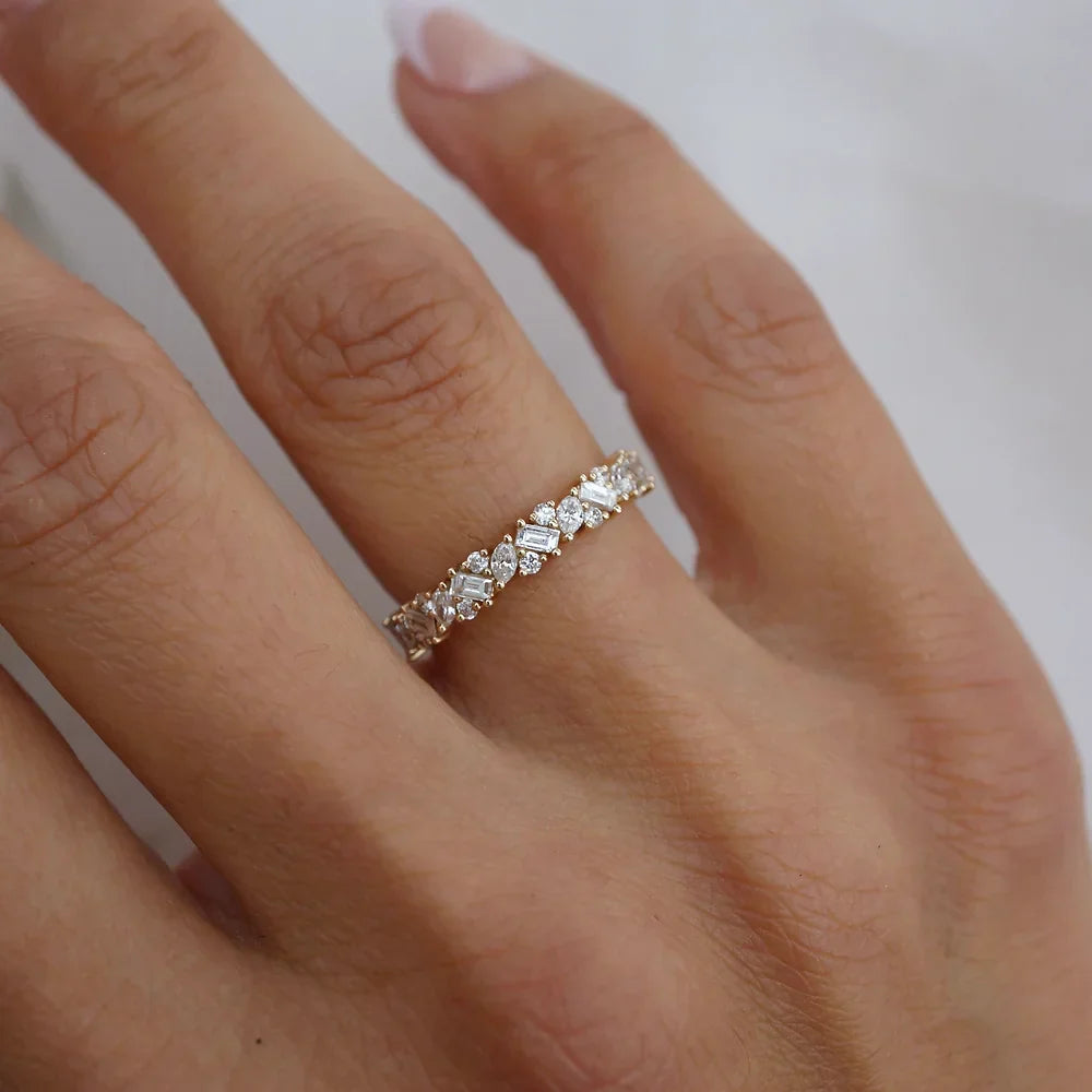 Stunning 0.4 TCW Baguette, Round & Marquise Moissanite Stones Half Eternity Wedding Band 2