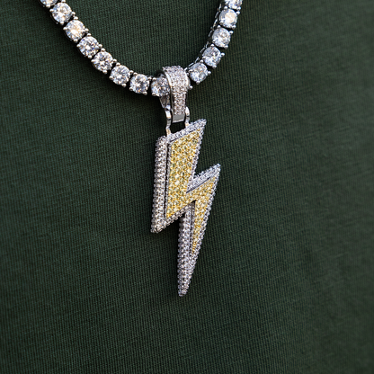 4 CT Round Moissanite Iced Bolt Silver Pendant for Him