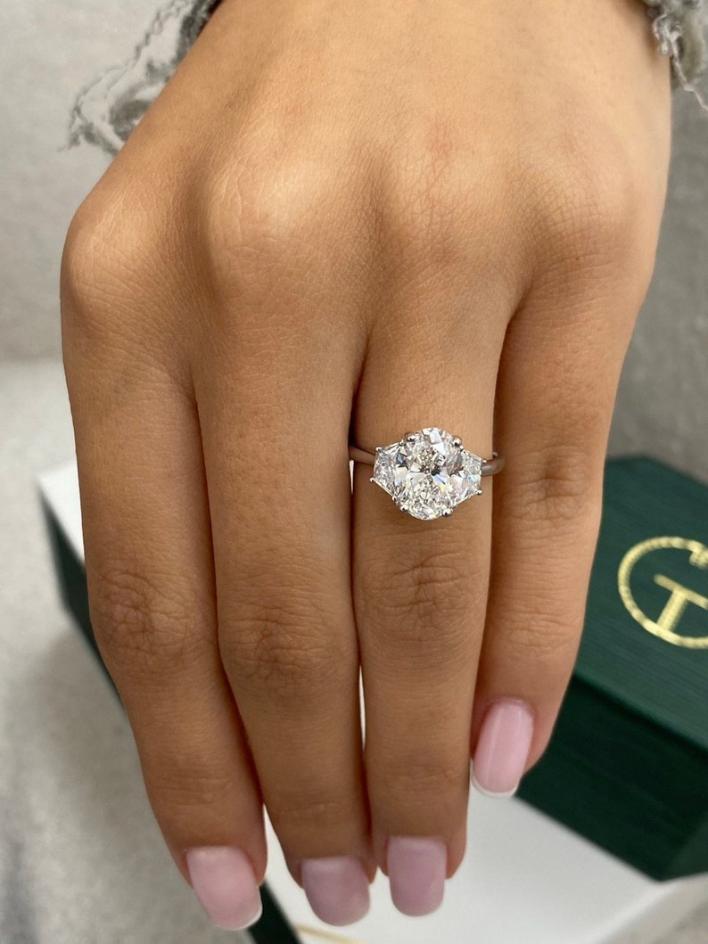 Classic 2.0 CT Oval Moissanite Engagement Ring with Three Stone Design 4