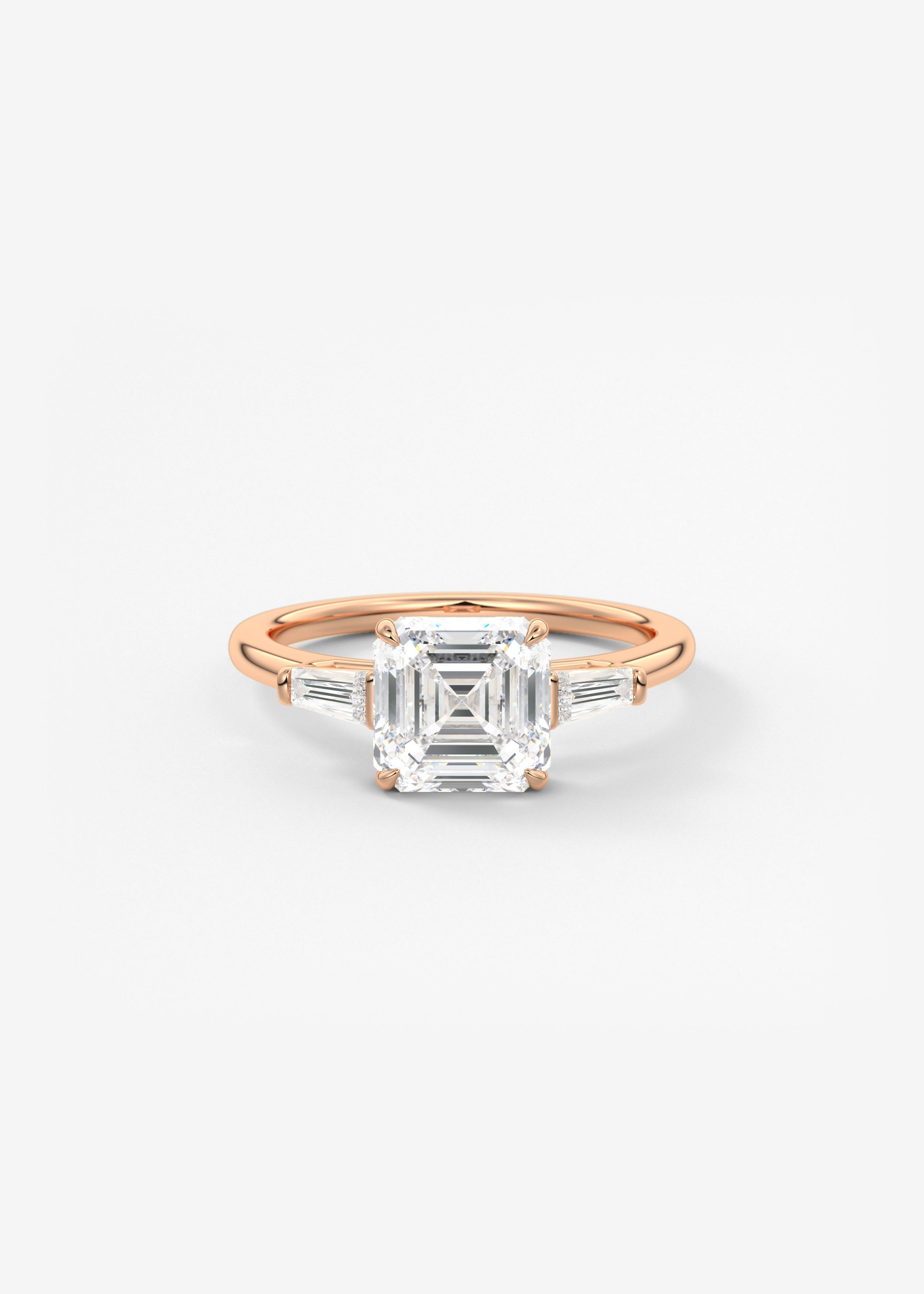 Asscher Three Stone Lab Grown Diamond Engagement Ring