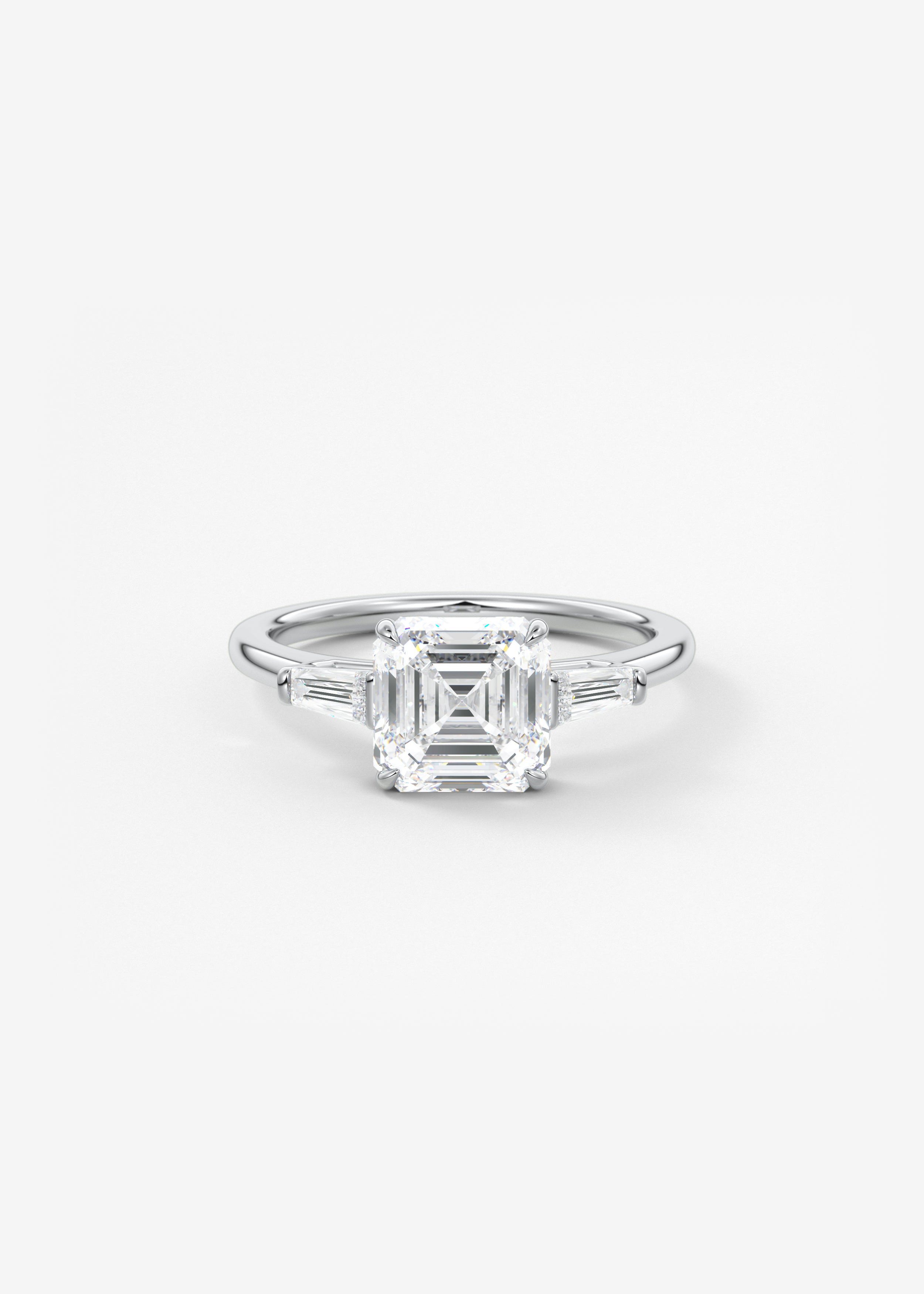 Asscher Three Stone Lab Grown Diamond Engagement Ring