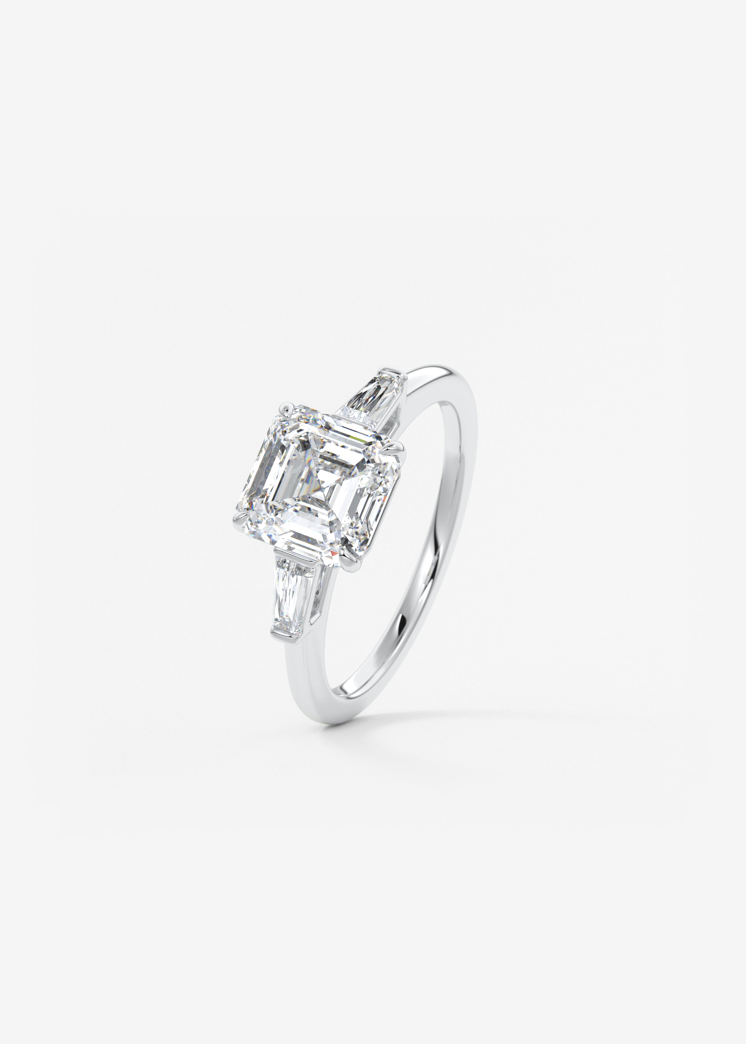 Asscher Three Stone Lab Grown Diamond Engagement Ring