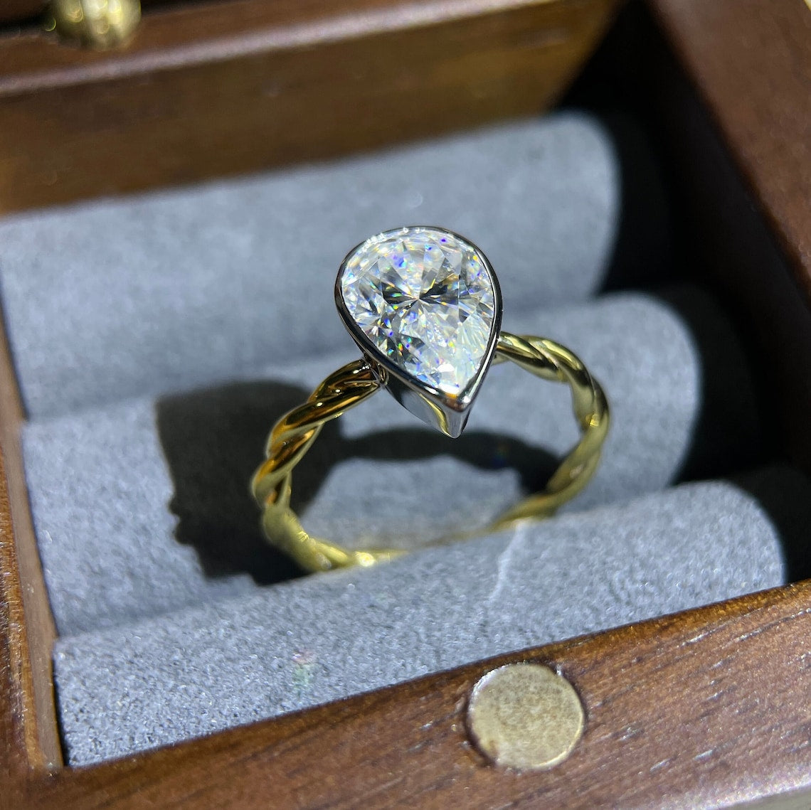Stunning 3.0 CT Pear Moissanite Engagement Ring with Bezel Design 4