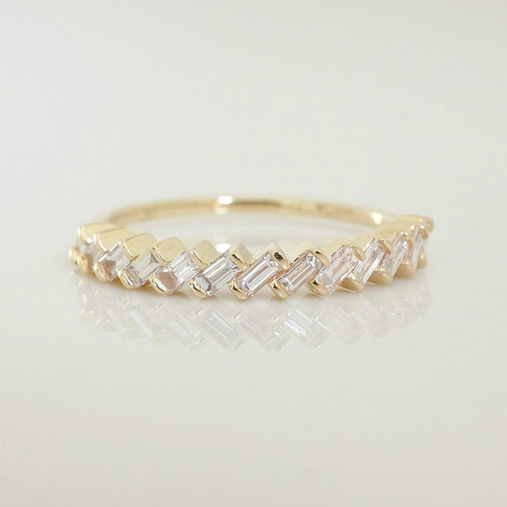 Stunning 0.4 TCW Baguette Moissanite Stones In Half Eternity Wedding Band 1