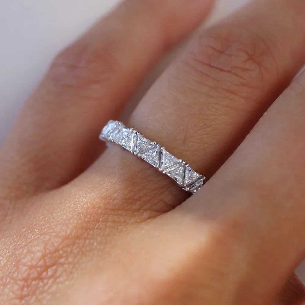 Stunning 0.4 TCW Trillion Moissanite Stone in Half Eternity Wedding Bands 2