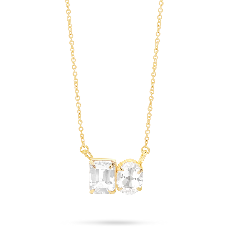 1.0 CT Emerald & Oval Moissanite Diamond Two Stone Necklace in Solid Gold 1