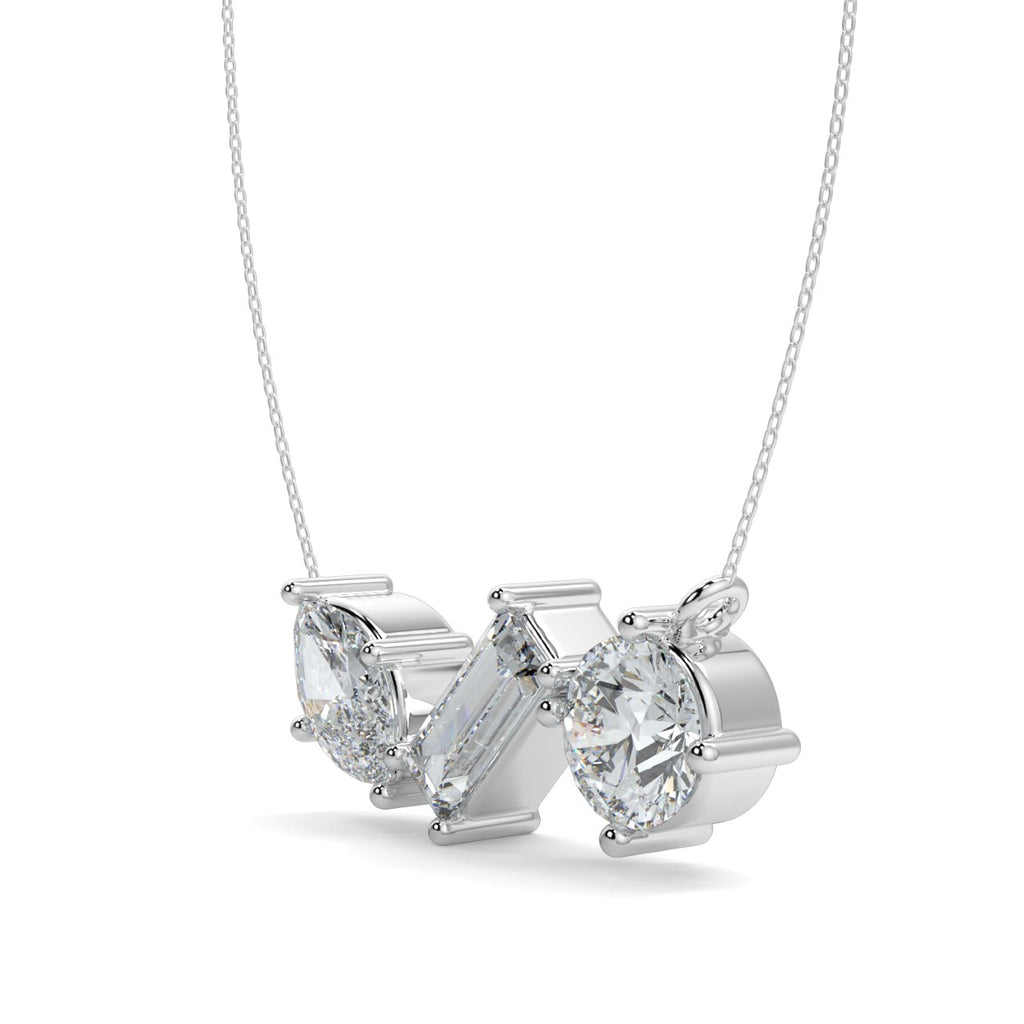 0.70 TCW Round, Marquise & Baguette Moissanite Diamond Three Stone Pendant Necklace in Solid Gold 6