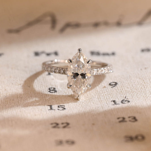 Stunning 3.0 CT Marquise Cut Moissanite Engagement Ring with Hidden Halo & Pave Design 1