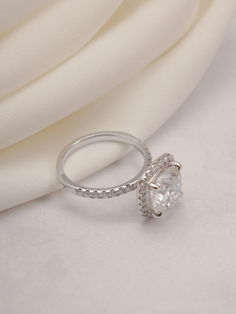 Stunning 1.0 - 2.0 CT Cushion Moissanite Engagement Ring with Pave & Halo Design 9