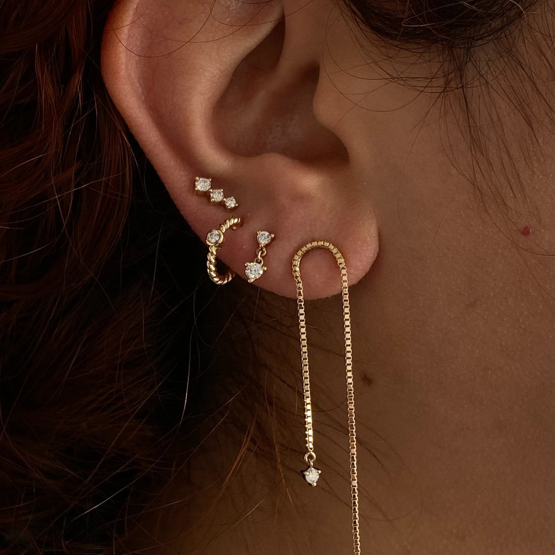 Stunning 0.20 TCW Round Cut Moissanite Thread Earrings in Gold 2