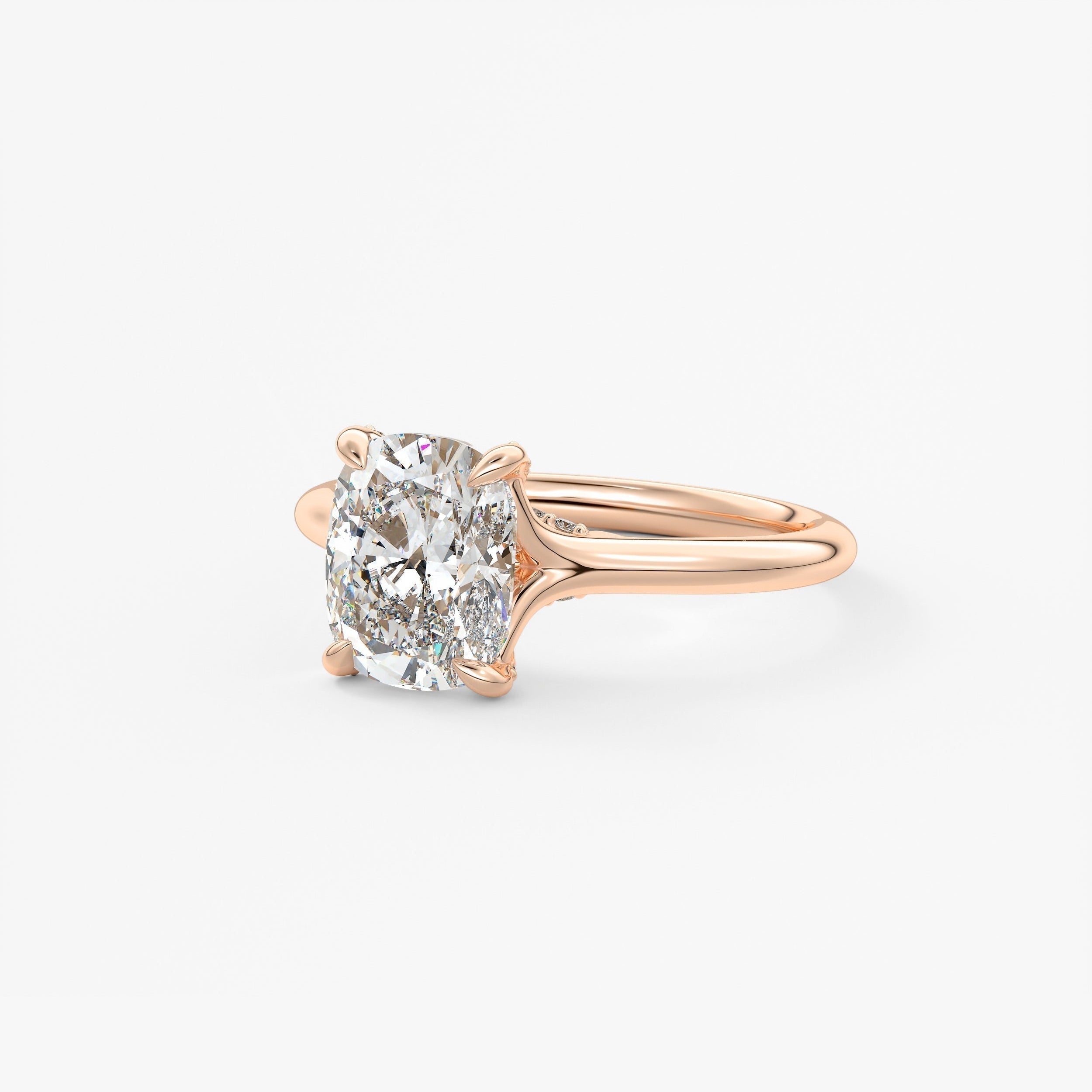 Elongated Cushion Hidden Halo Lab Grown Diamond Engagement Ring