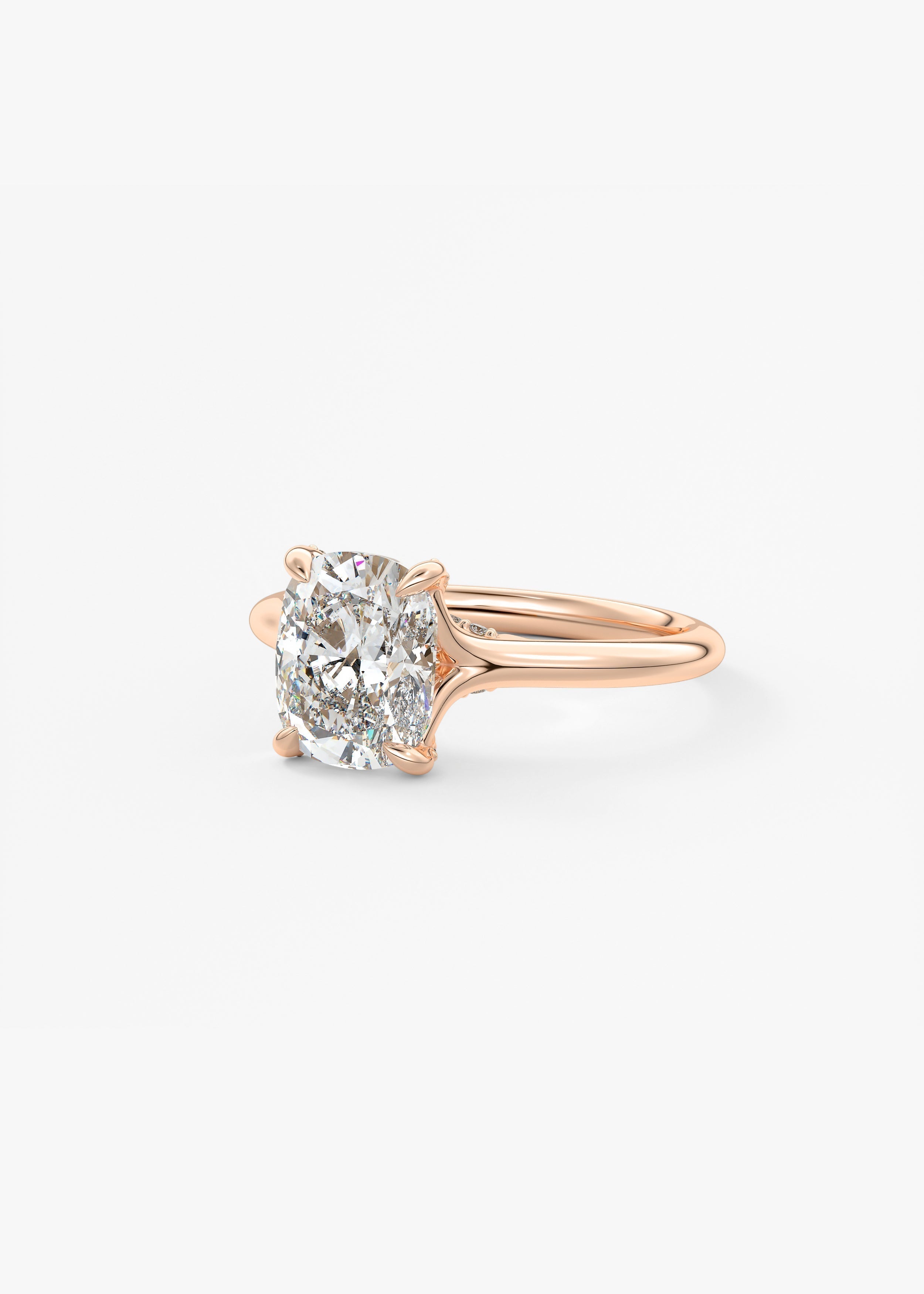 Elongated Cushion Hidden Halo Lab Grown Diamond Engagement Ring