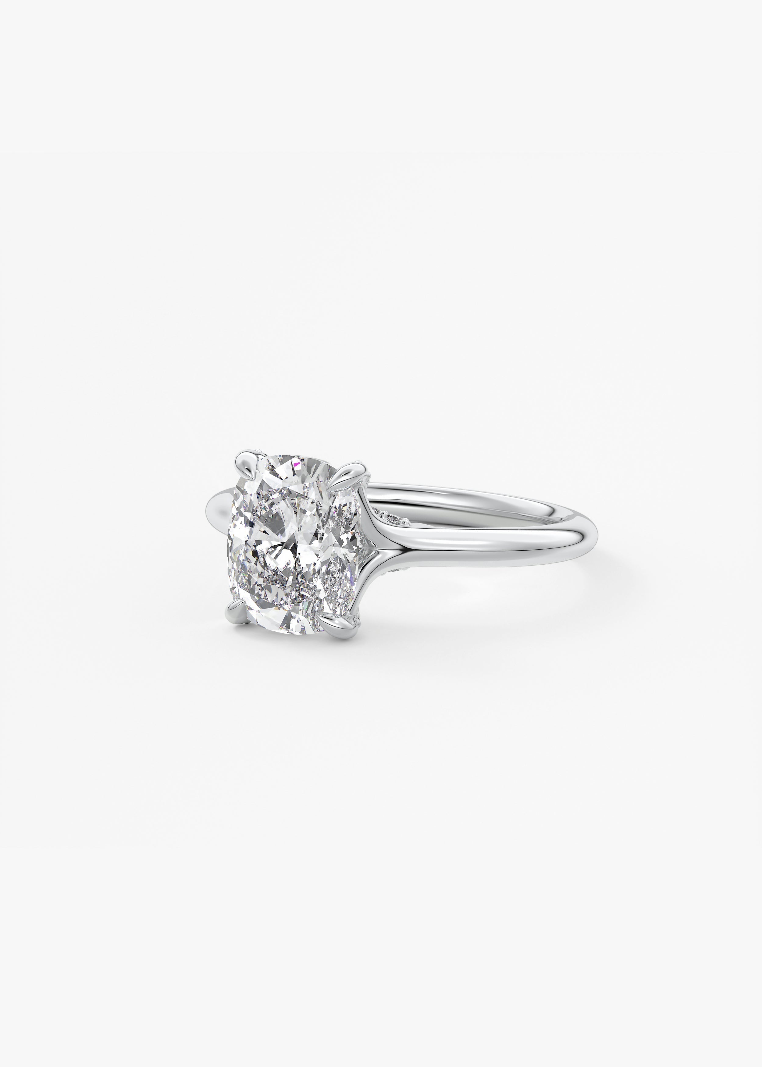 Elongated Cushion Hidden Halo Lab Grown Diamond Engagement Ring