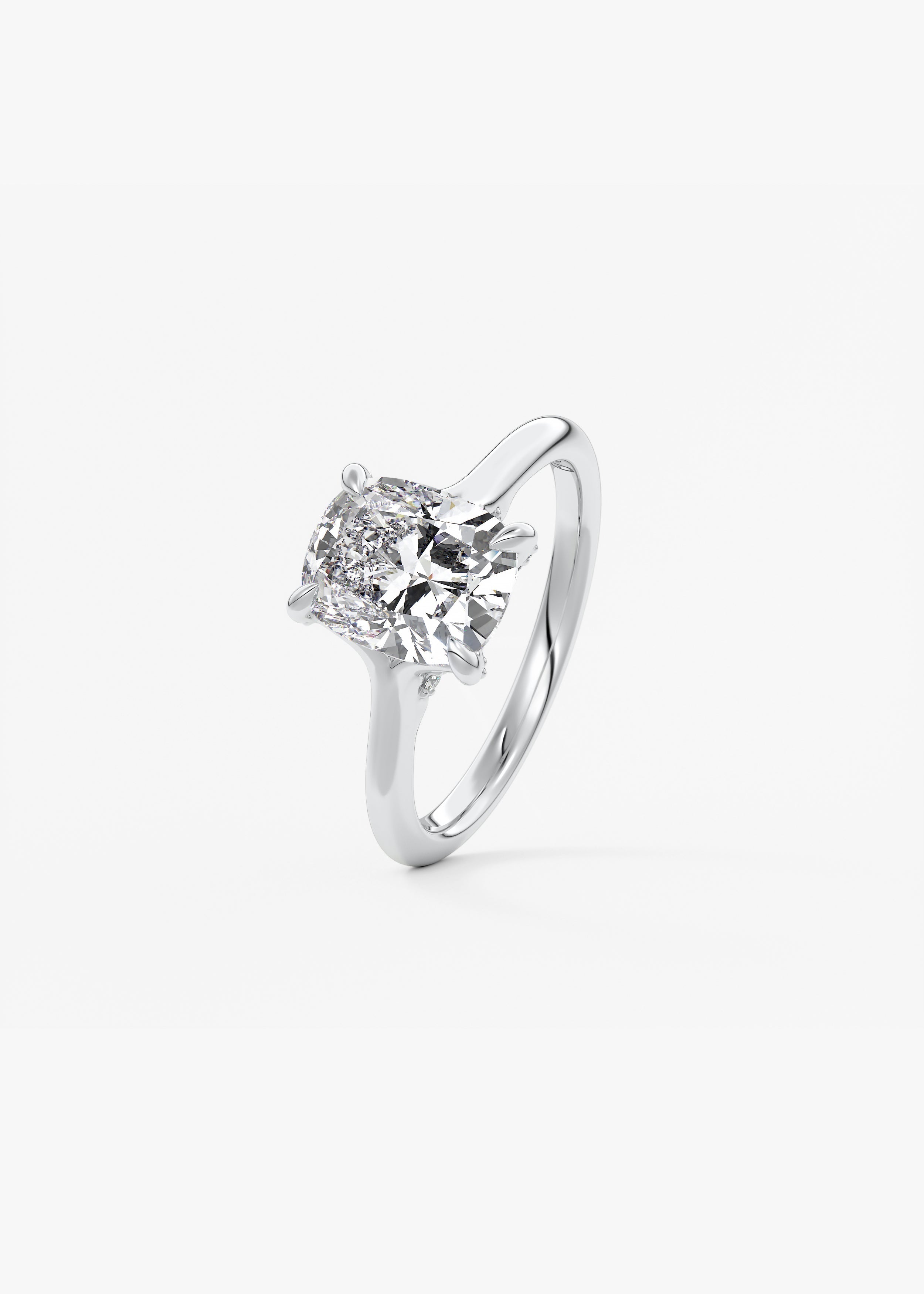 Elongated Cushion Hidden Halo Lab Grown Diamond Engagement Ring