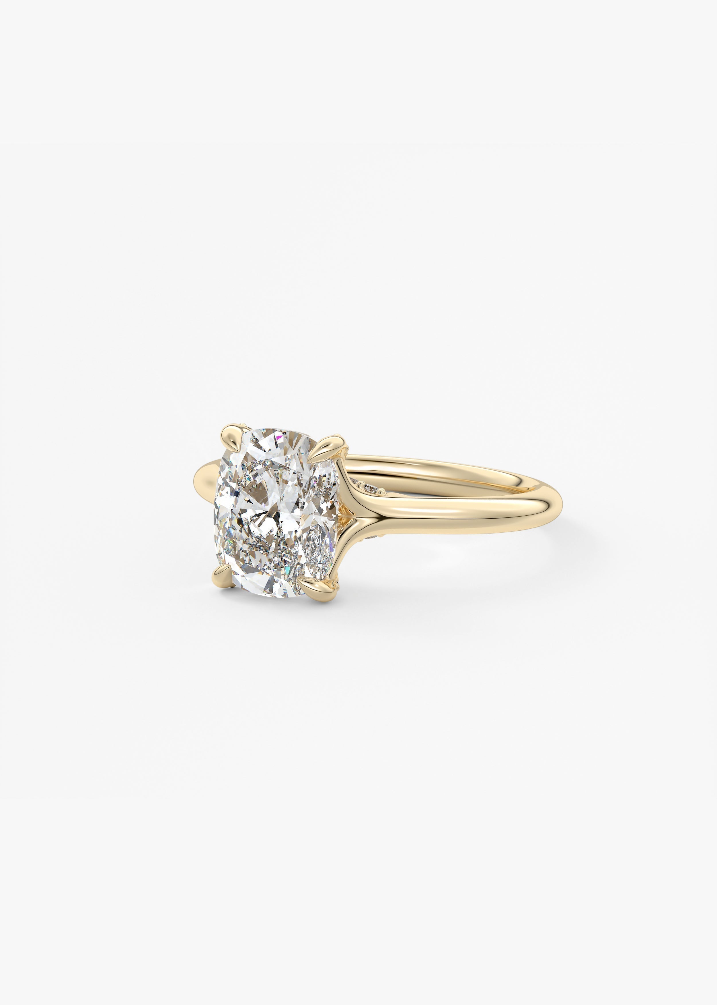 Elongated Cushion Hidden Halo Lab Grown Diamond Engagement Ring
