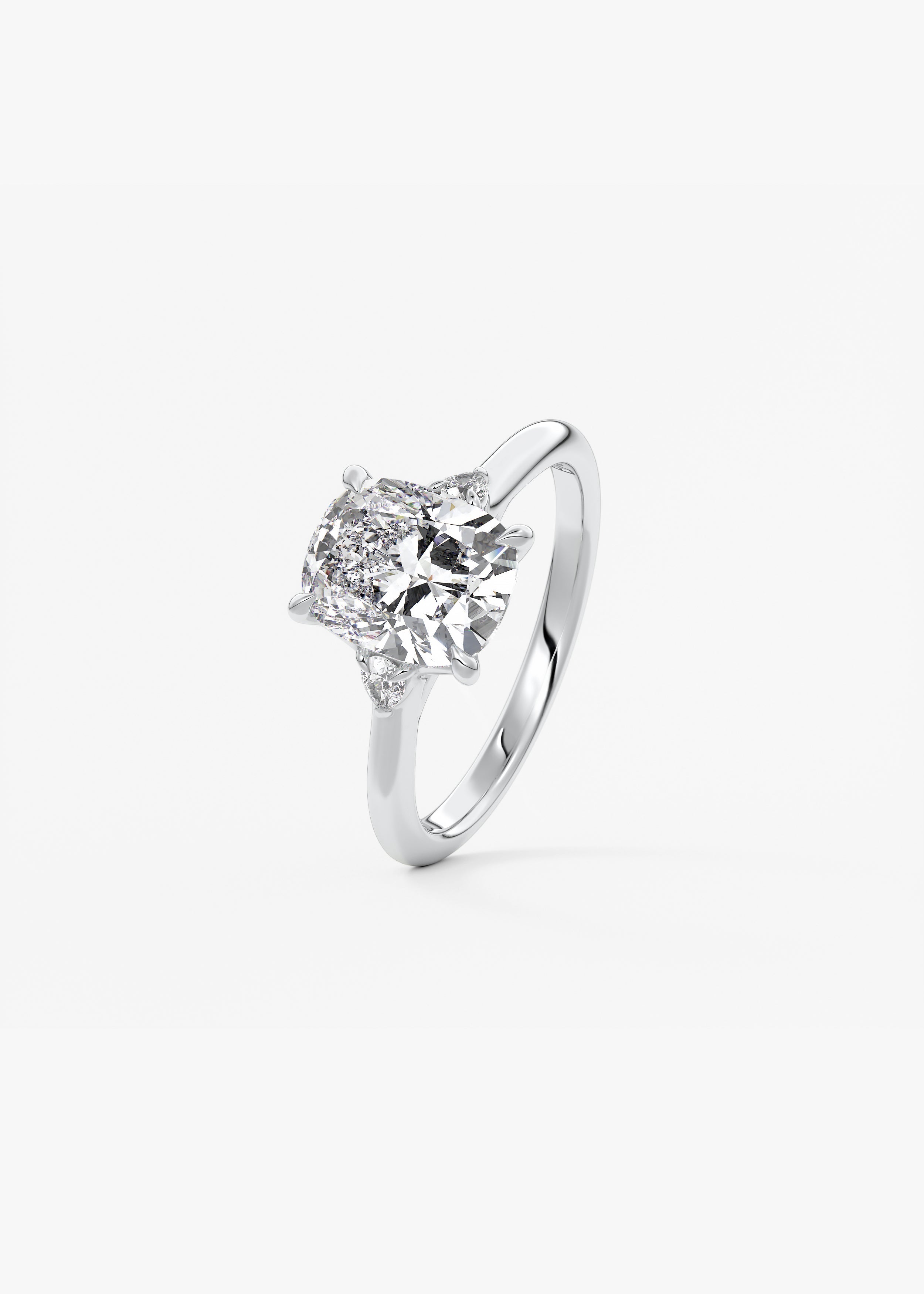 Elongated Cushion Three Stone Lab Grown Diamond Engagement Ring