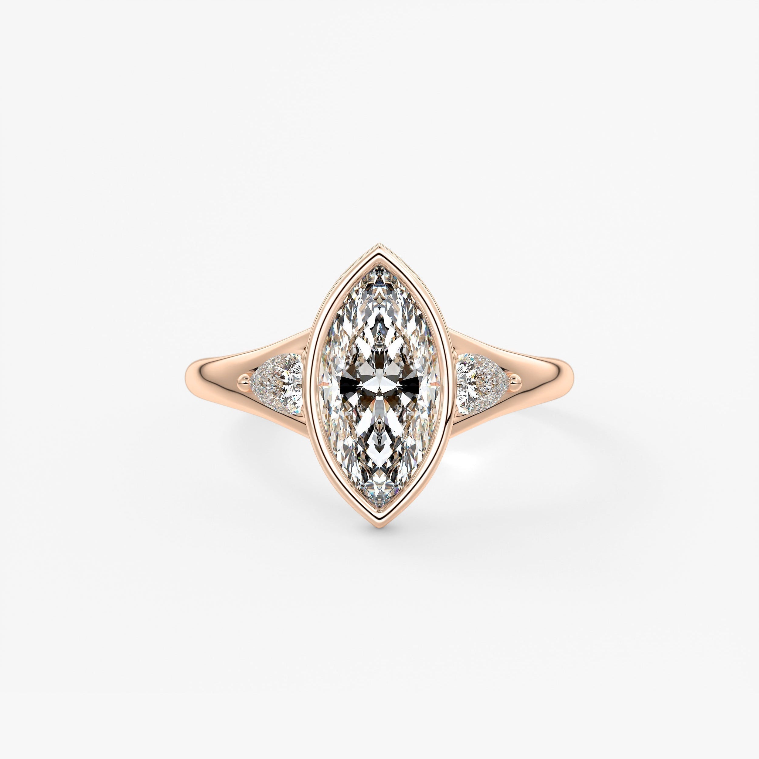 Marquise Three Stone Bezel Lab Grown Diamond Engagement Ring