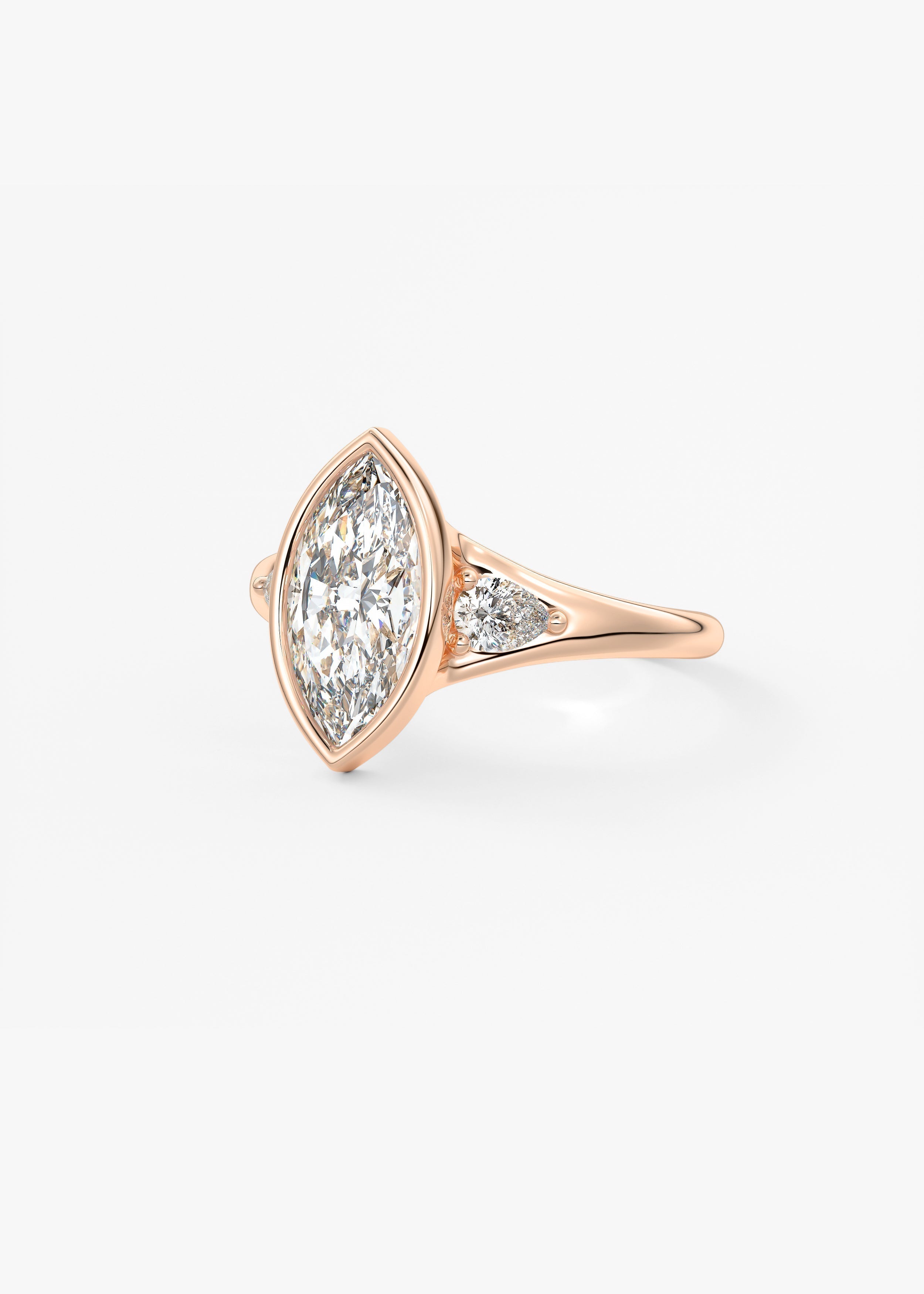 Marquise Three Stone Bezel Lab Grown Diamond Engagement Ring