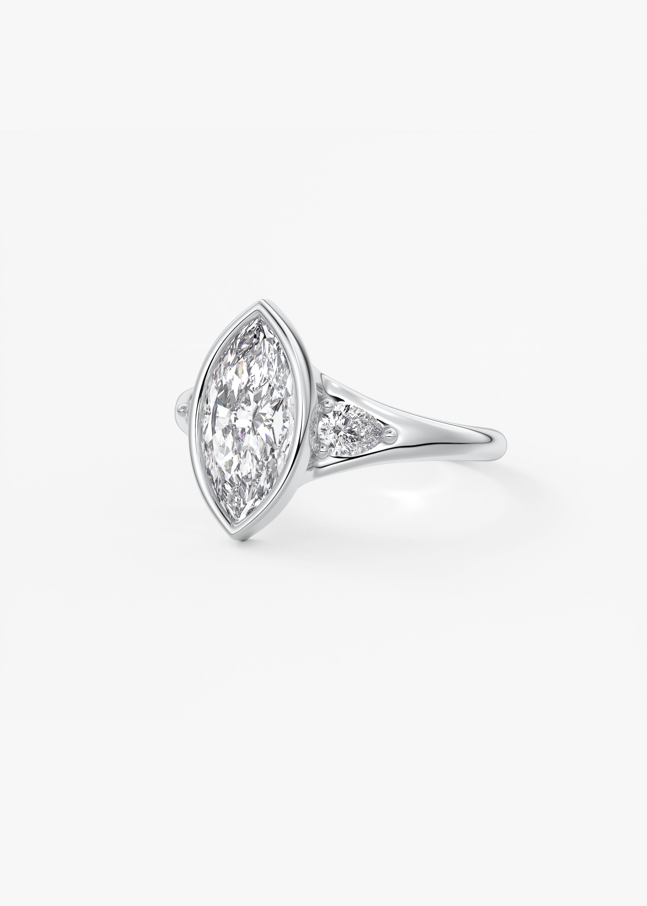 Marquise Three Stone Bezel Lab Grown Diamond Engagement Ring