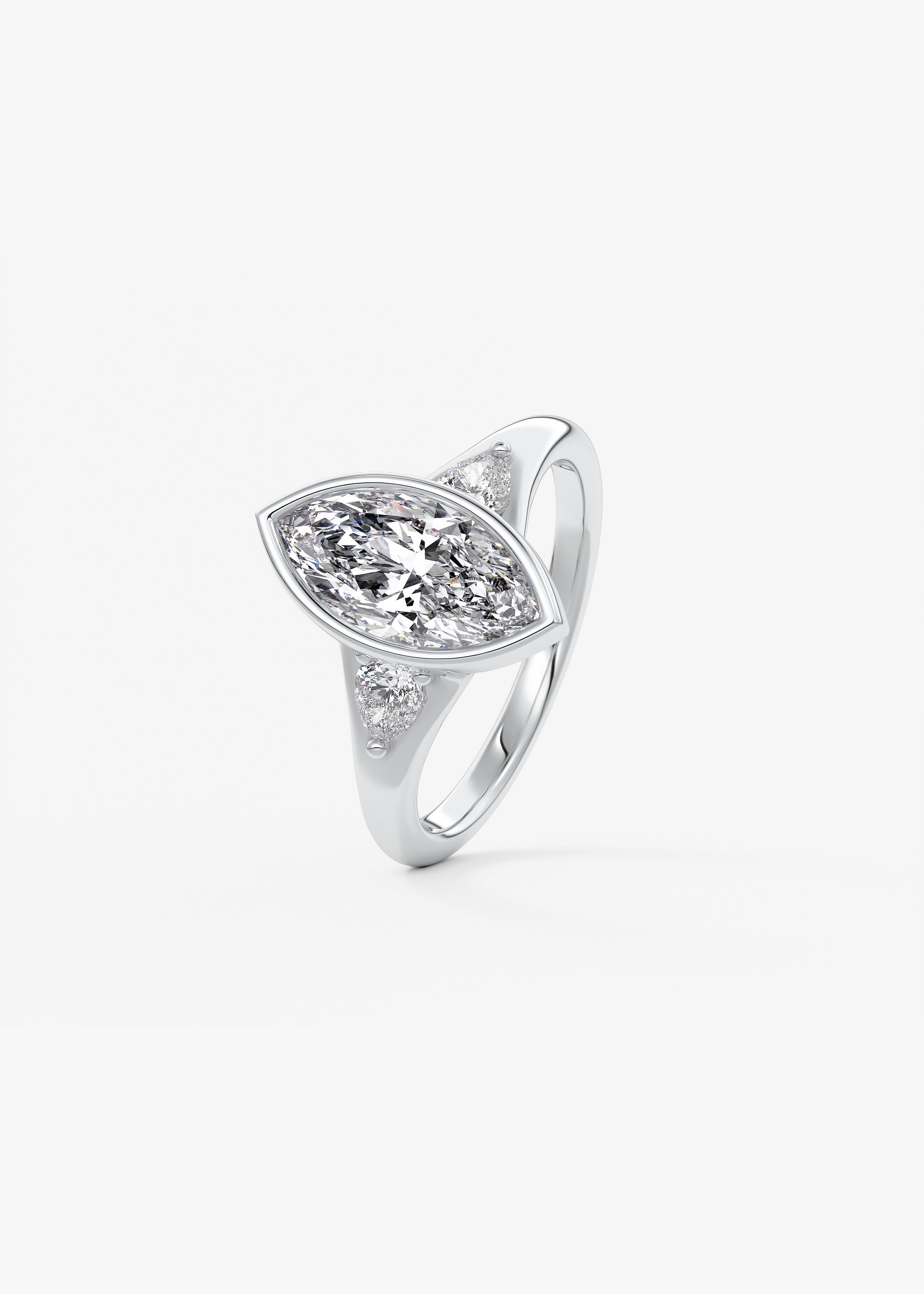 Marquise Three Stone Bezel Lab Grown Diamond Engagement Ring