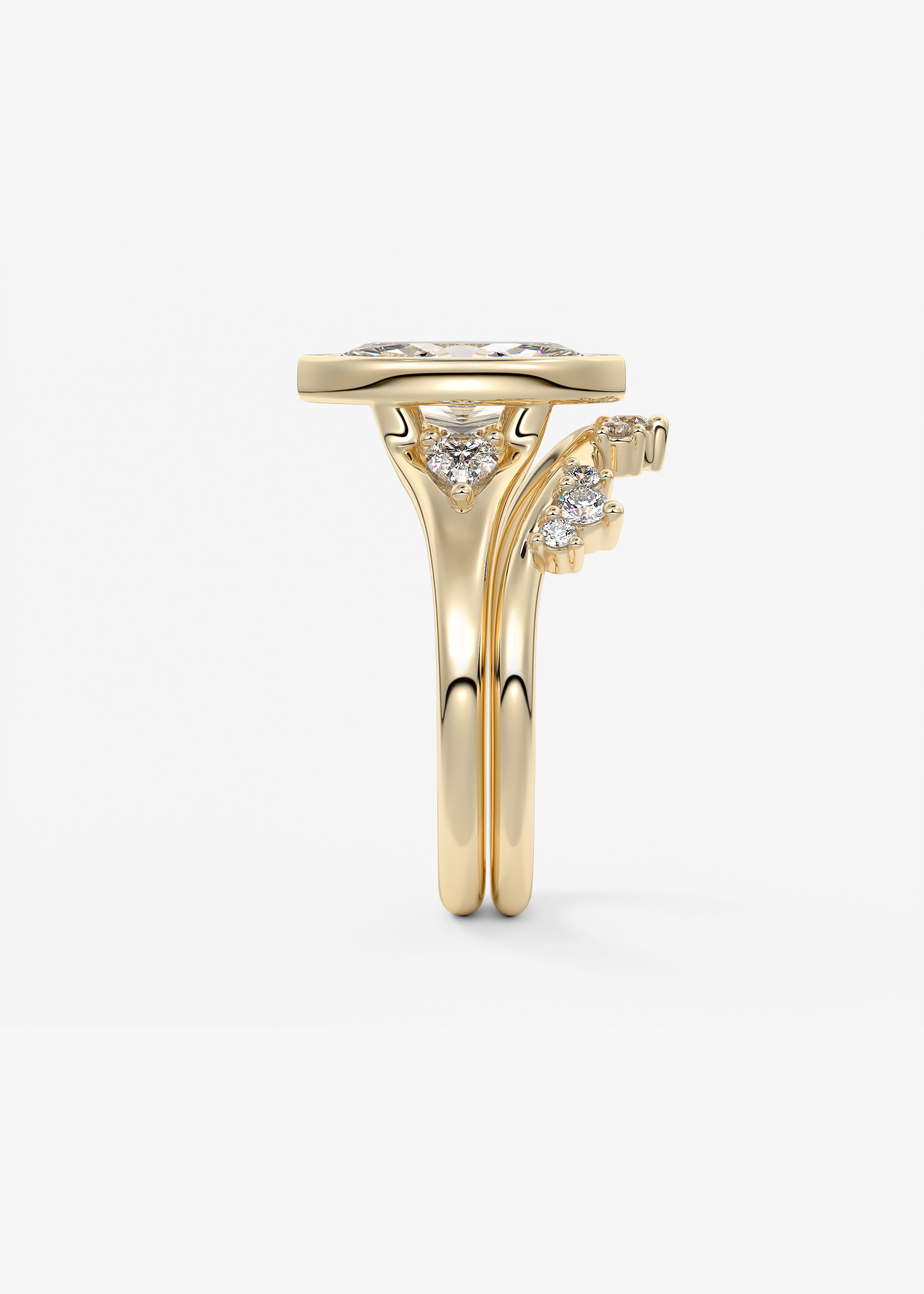 Marquise Three Stone Bezel Lab Grown Diamond Engagement Ring