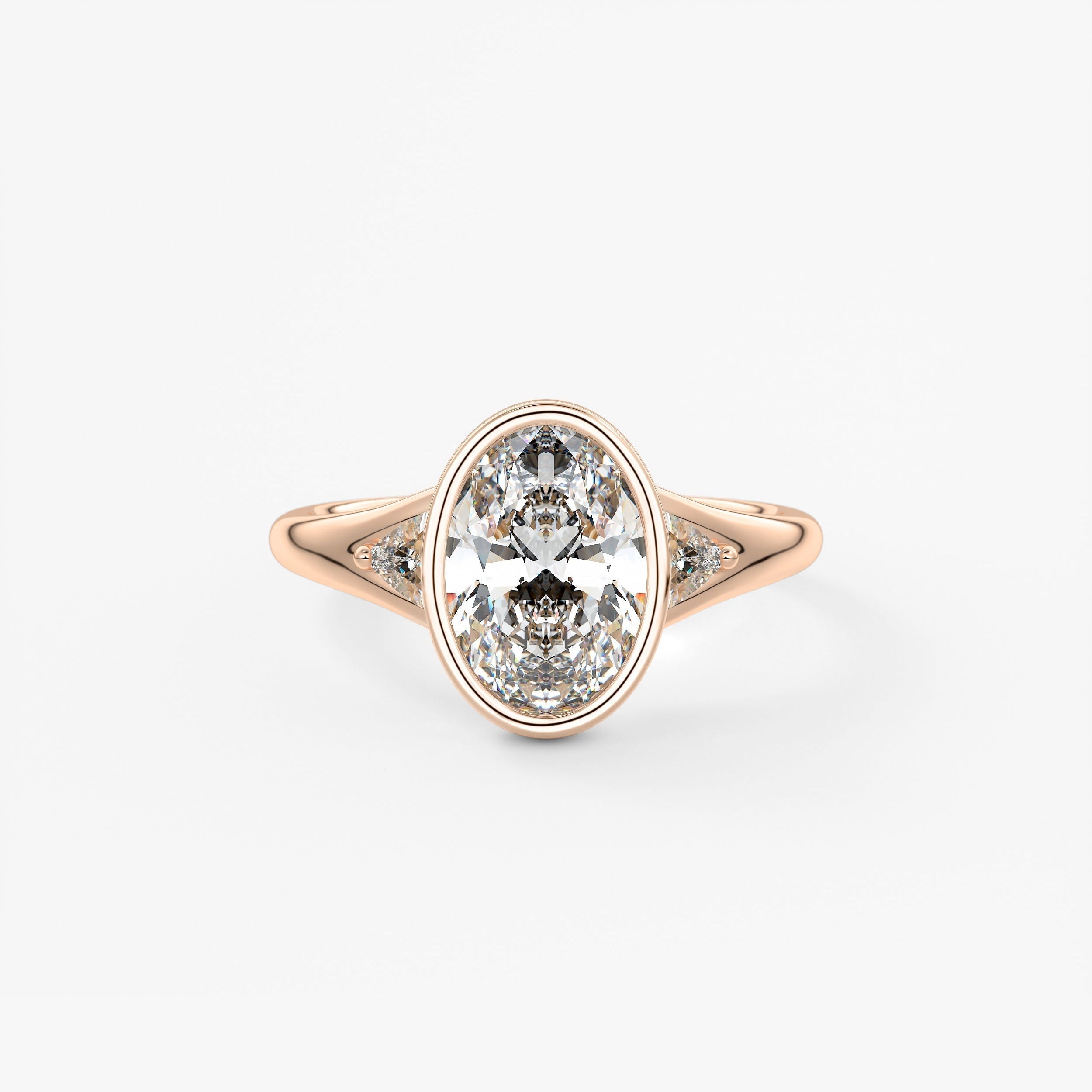 Oval Three Stone Bezel Lab Grown Diamond Engagement Ring