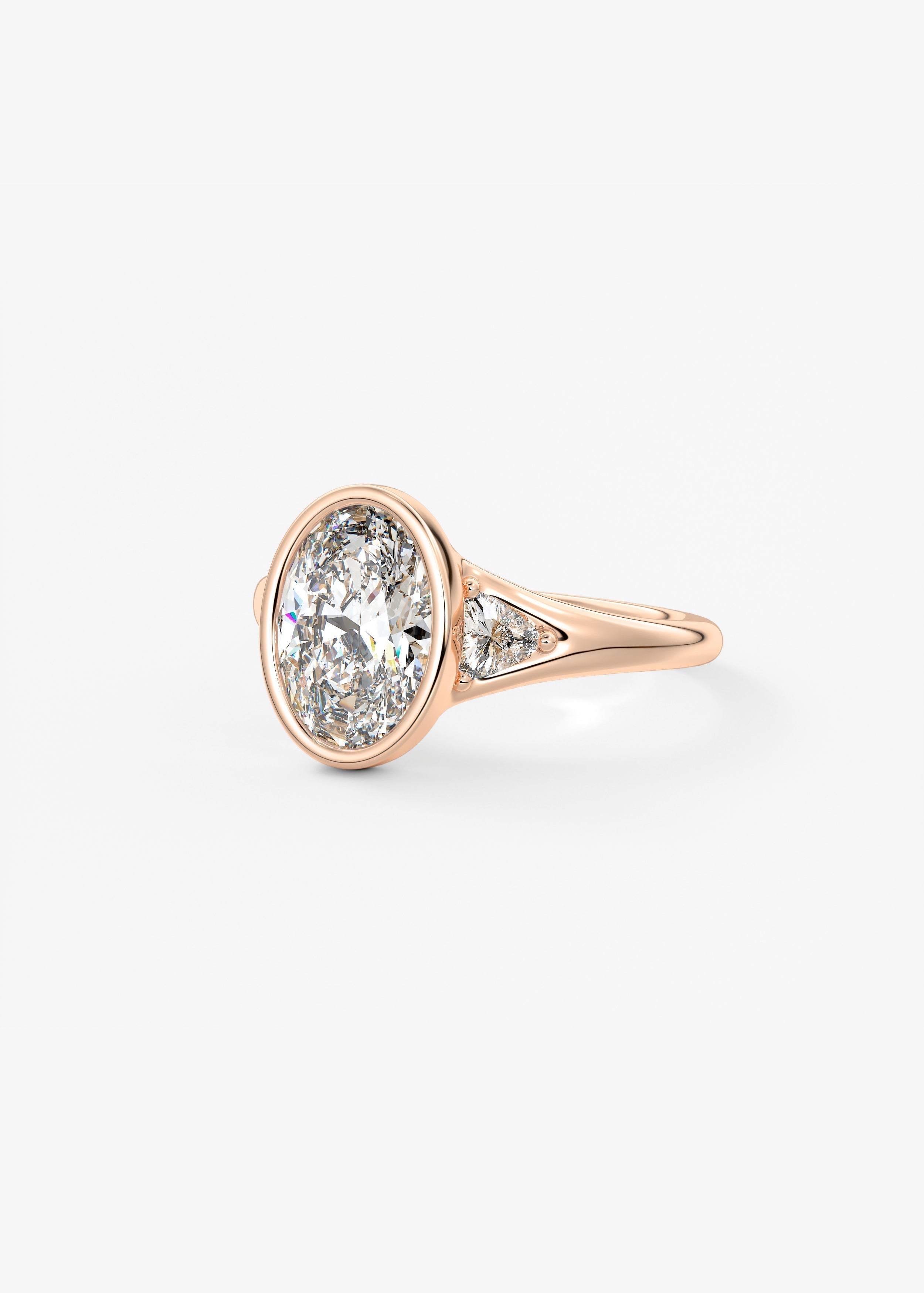 Oval Three Stone Bezel Lab Grown Diamond Engagement Ring