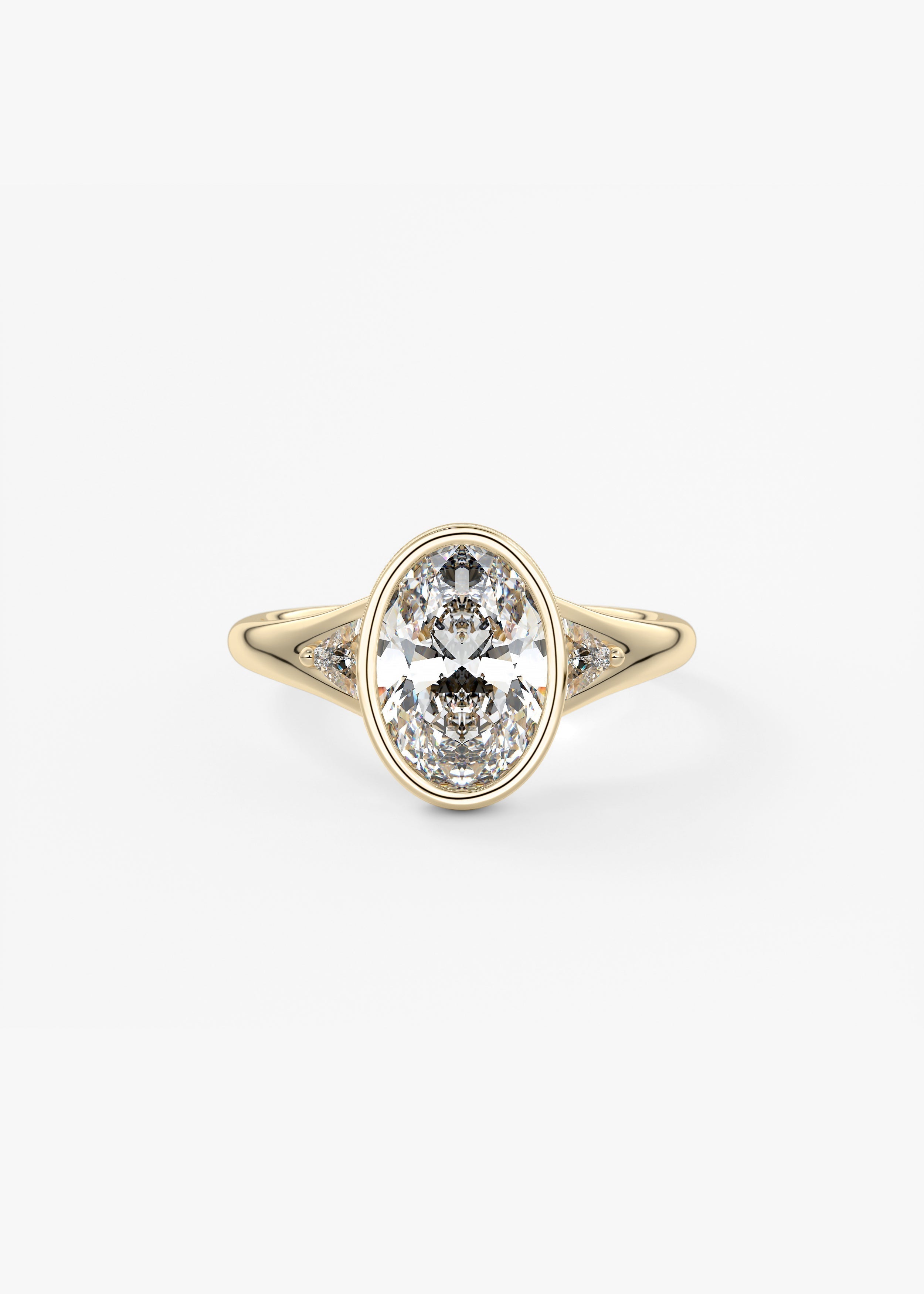 Oval Three Stone Bezel Lab Grown Diamond Engagement Ring