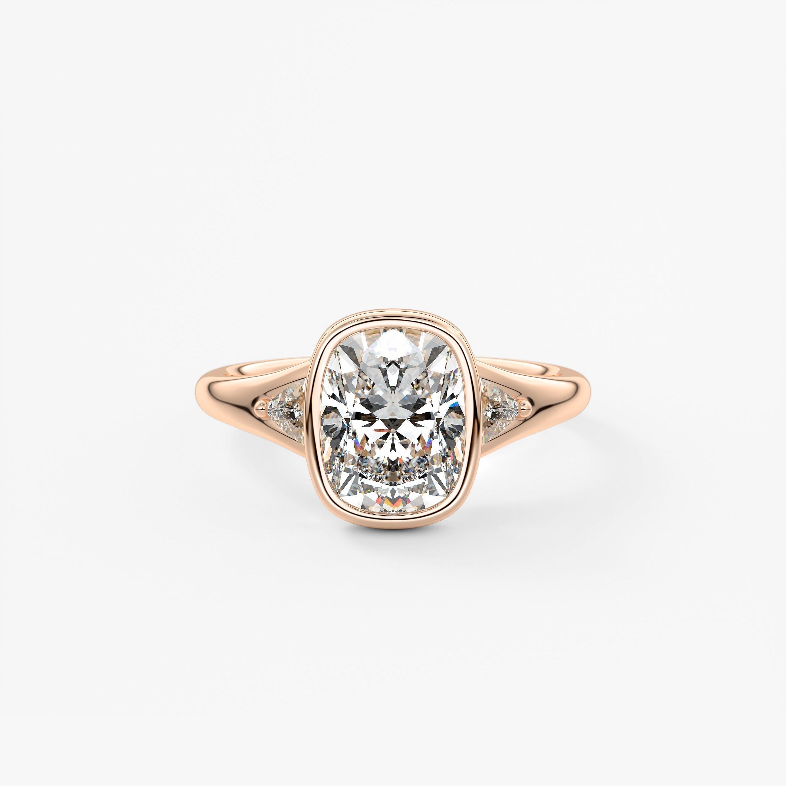Elongated Cushion Three Stone Bezel Lab Grown Diamond Engagement Ring