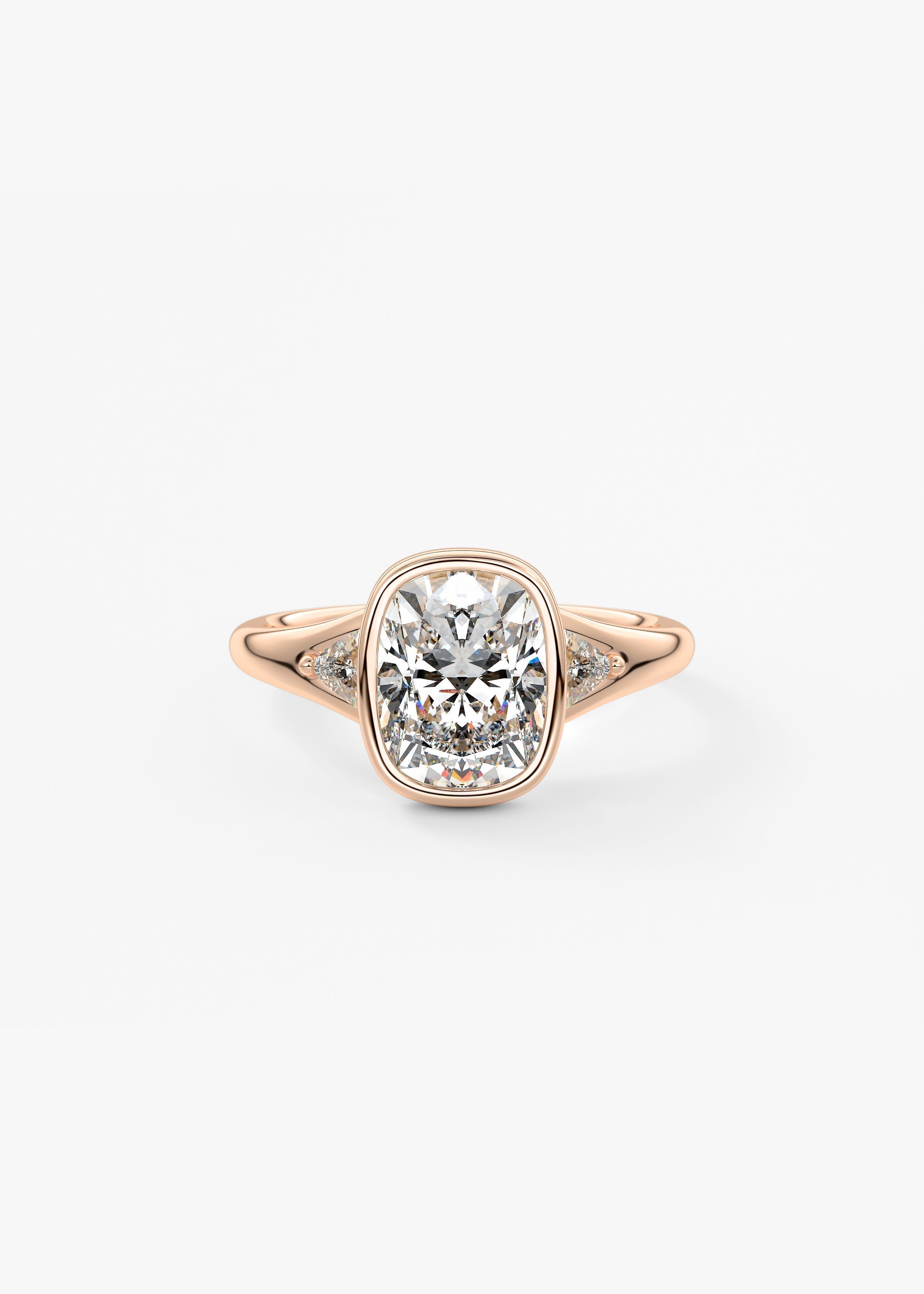 Elongated Cushion Three Stone Bezel Lab Grown Diamond Engagement Ring
