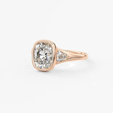 Elongated Cushion Three Stone Bezel Lab Grown Diamond Engagement Ring