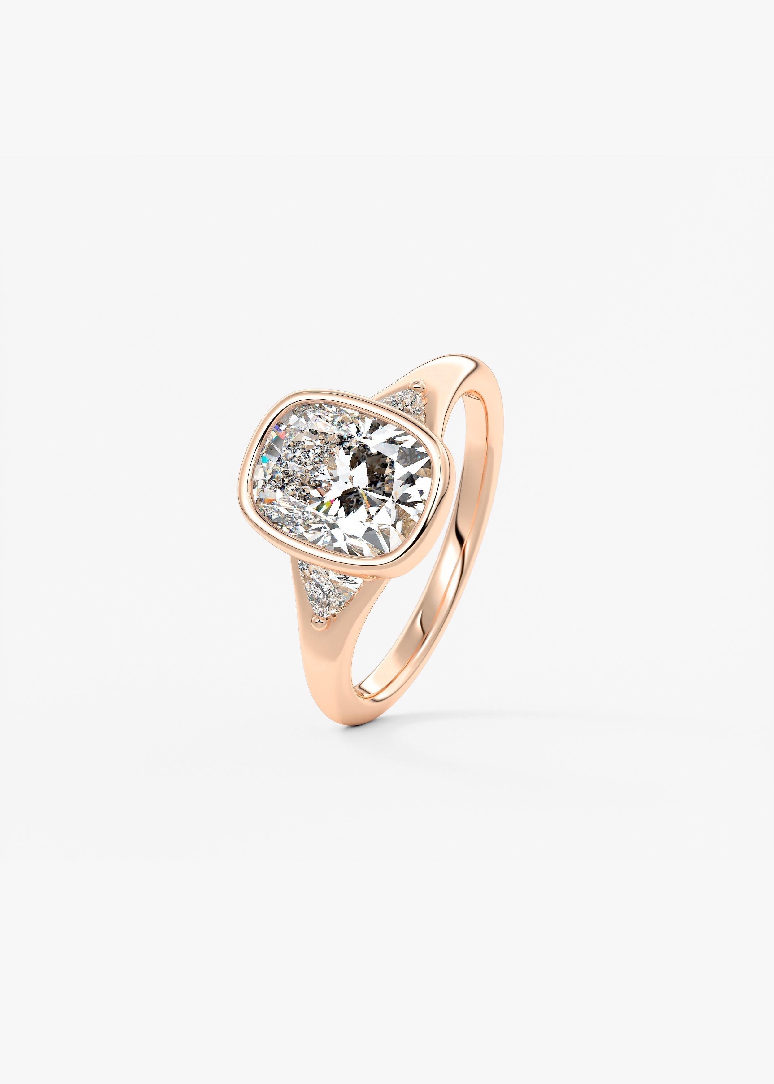 Elongated Cushion Three Stone Bezel Lab Grown Diamond Engagement Ring