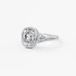 Elongated Cushion Three Stone Bezel Lab Grown Diamond Engagement Ring