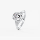 Elongated Cushion Three Stone Bezel Lab Grown Diamond Engagement Ring
