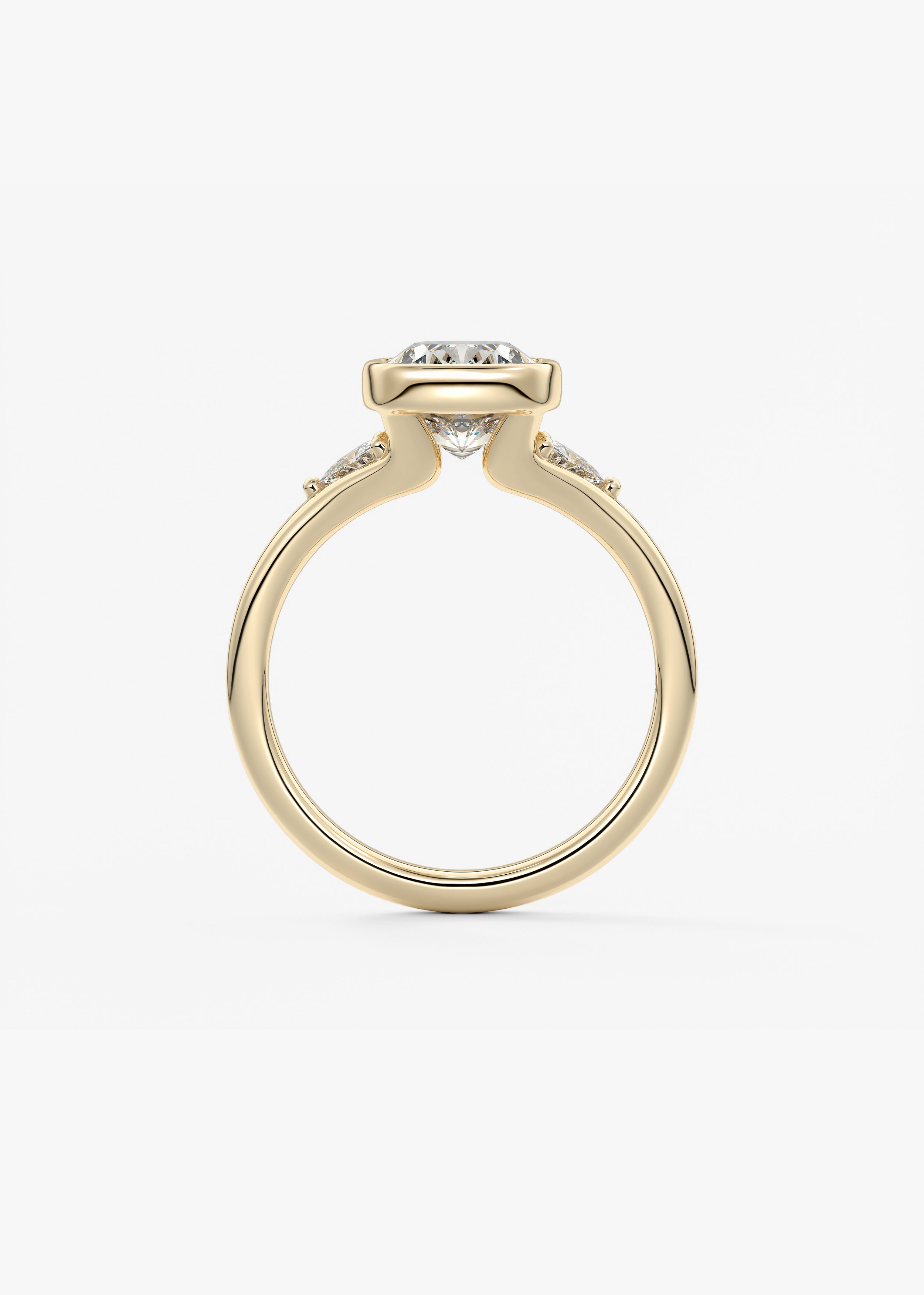 Elongated Cushion Three Stone Bezel Lab Grown Diamond Engagement Ring